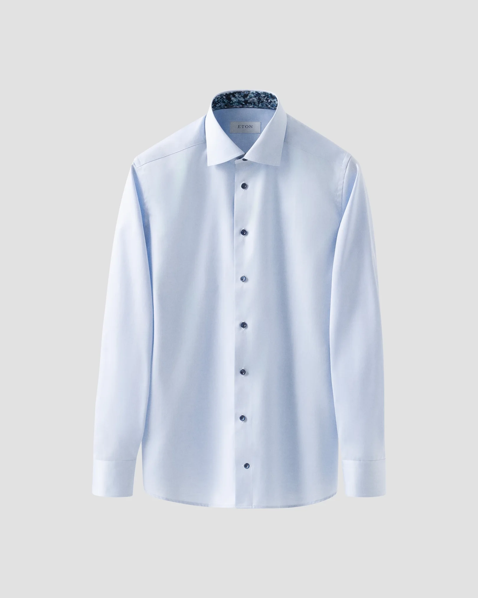 Eton - light blue floral effect signature twill shirt