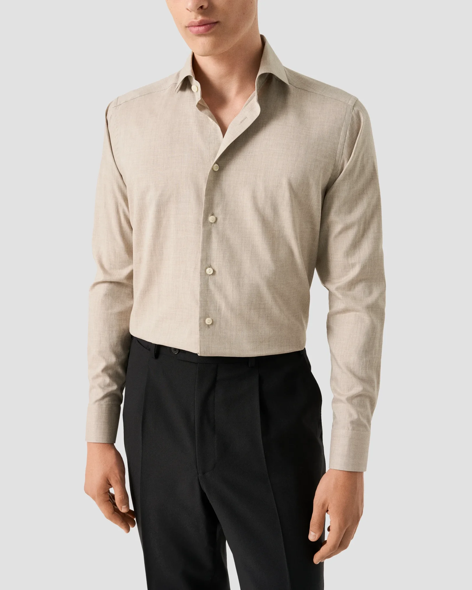 Eton - solid signature flannel shirt wide spread rounded single