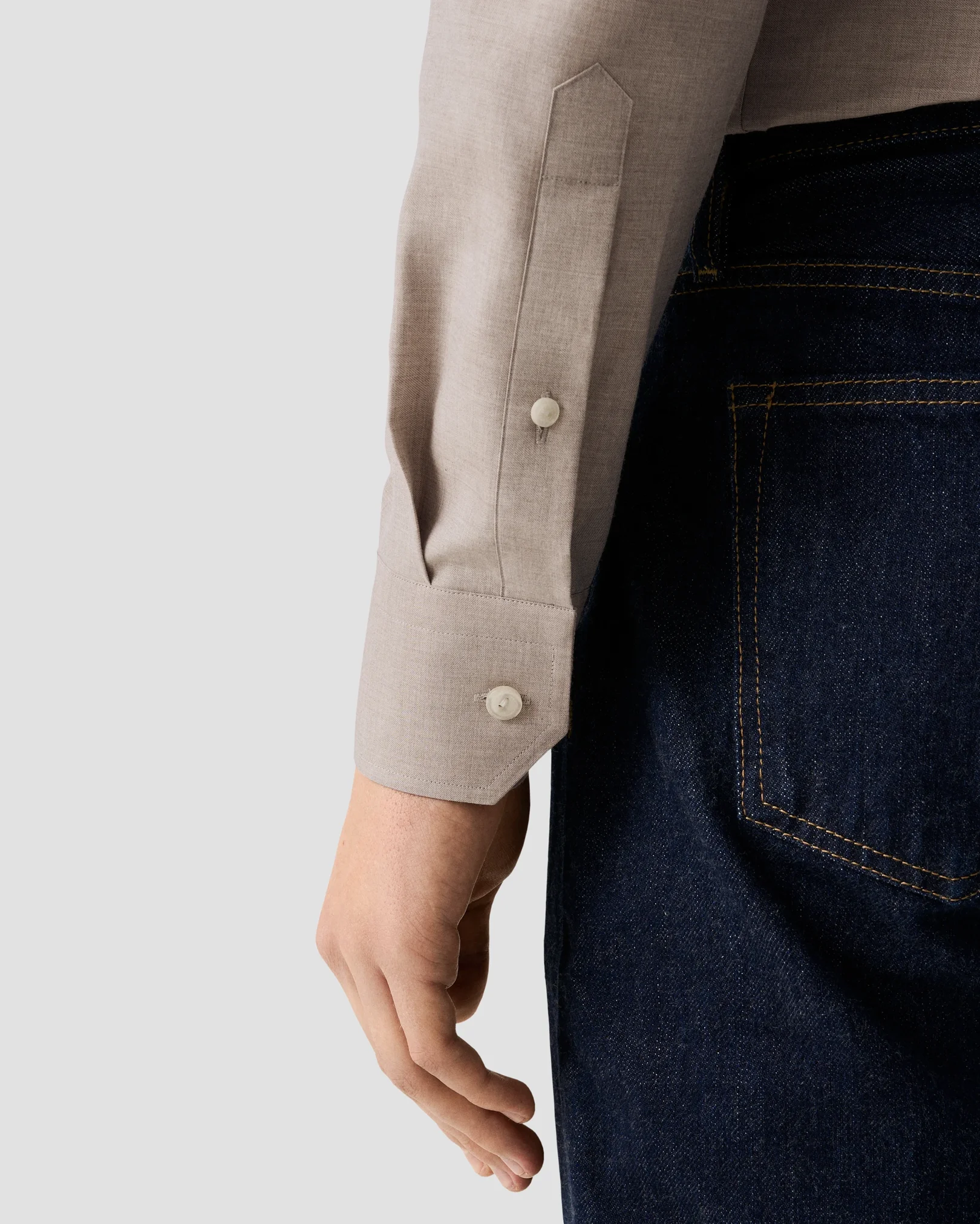 Eton - beige solid fine twill shirt