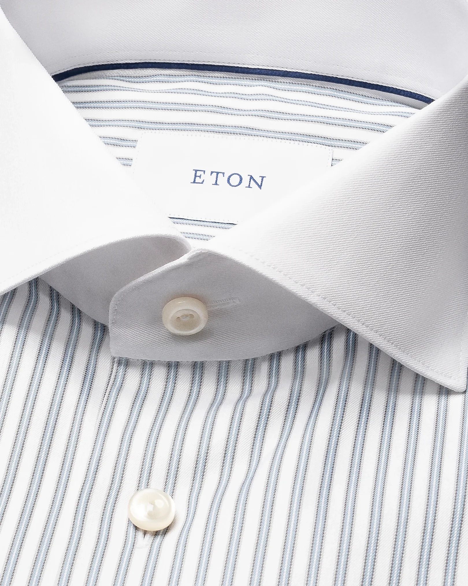 Eton - light blue white collar striped signature twill shirt