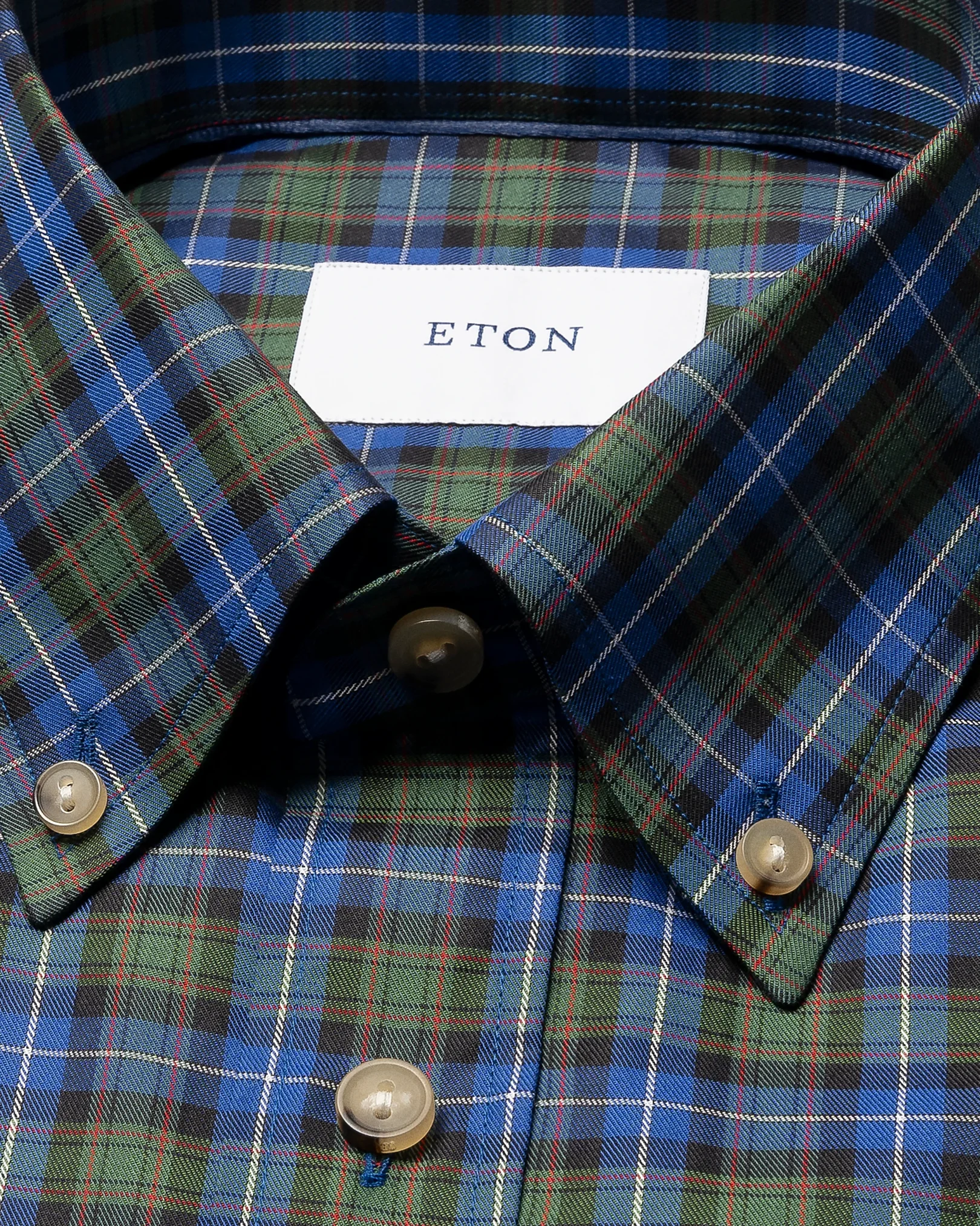 Eton - tartan plaid check shirt mid blue