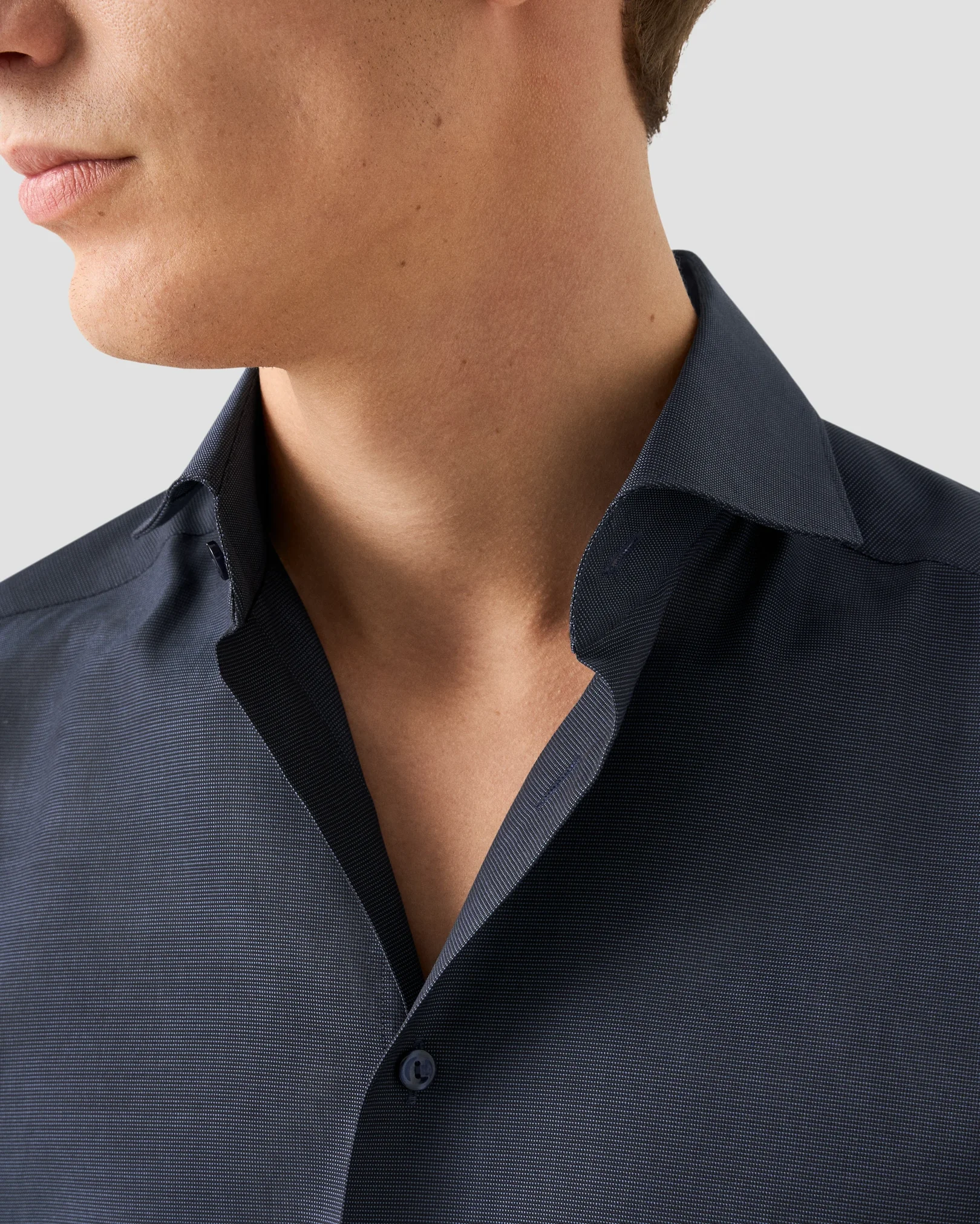 Eton - navy blue semi solid signature dobby shirt