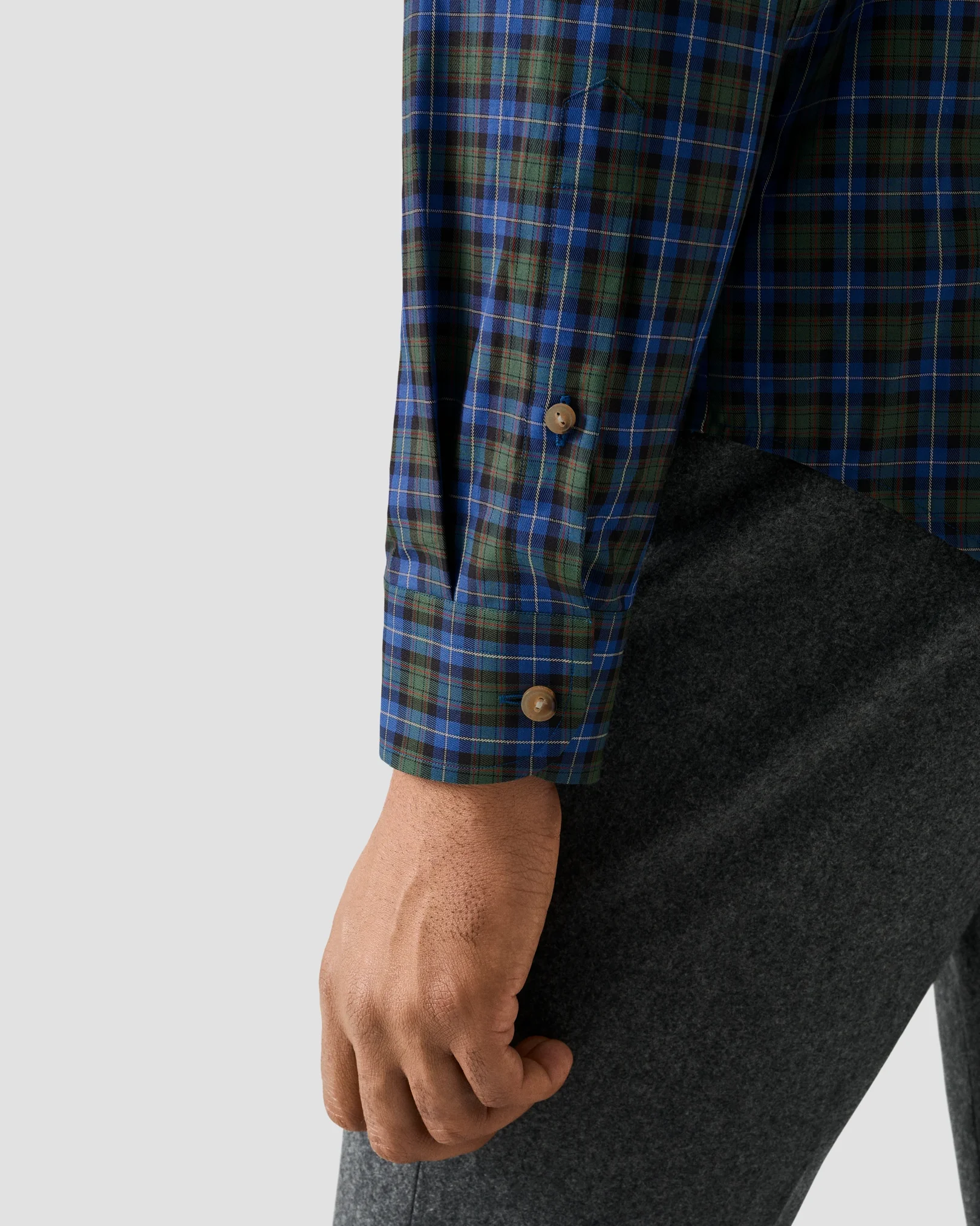 Eton - tartan plaid check shirt mid blue