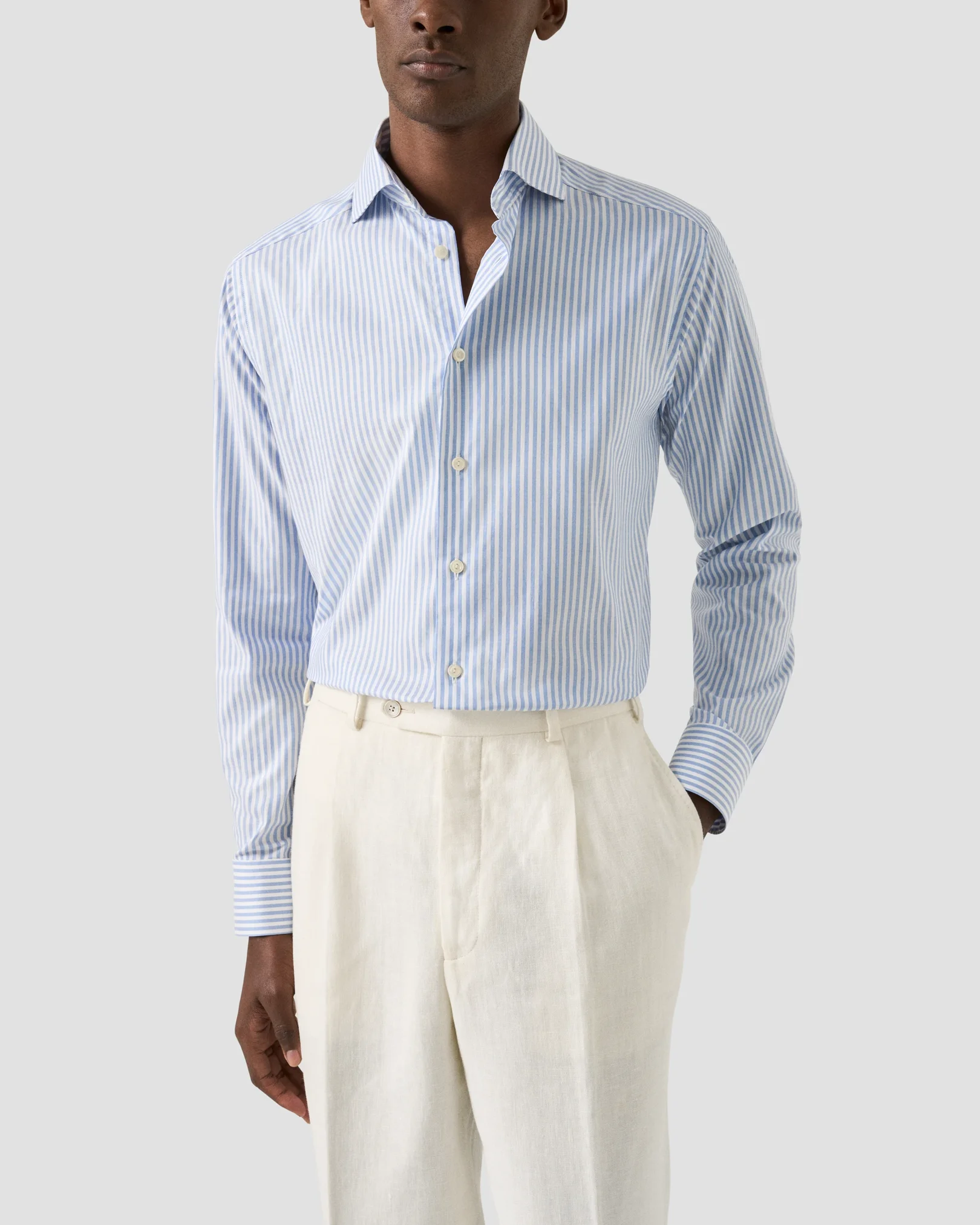 Eton - striped signature oxford shirt wide spread rounded