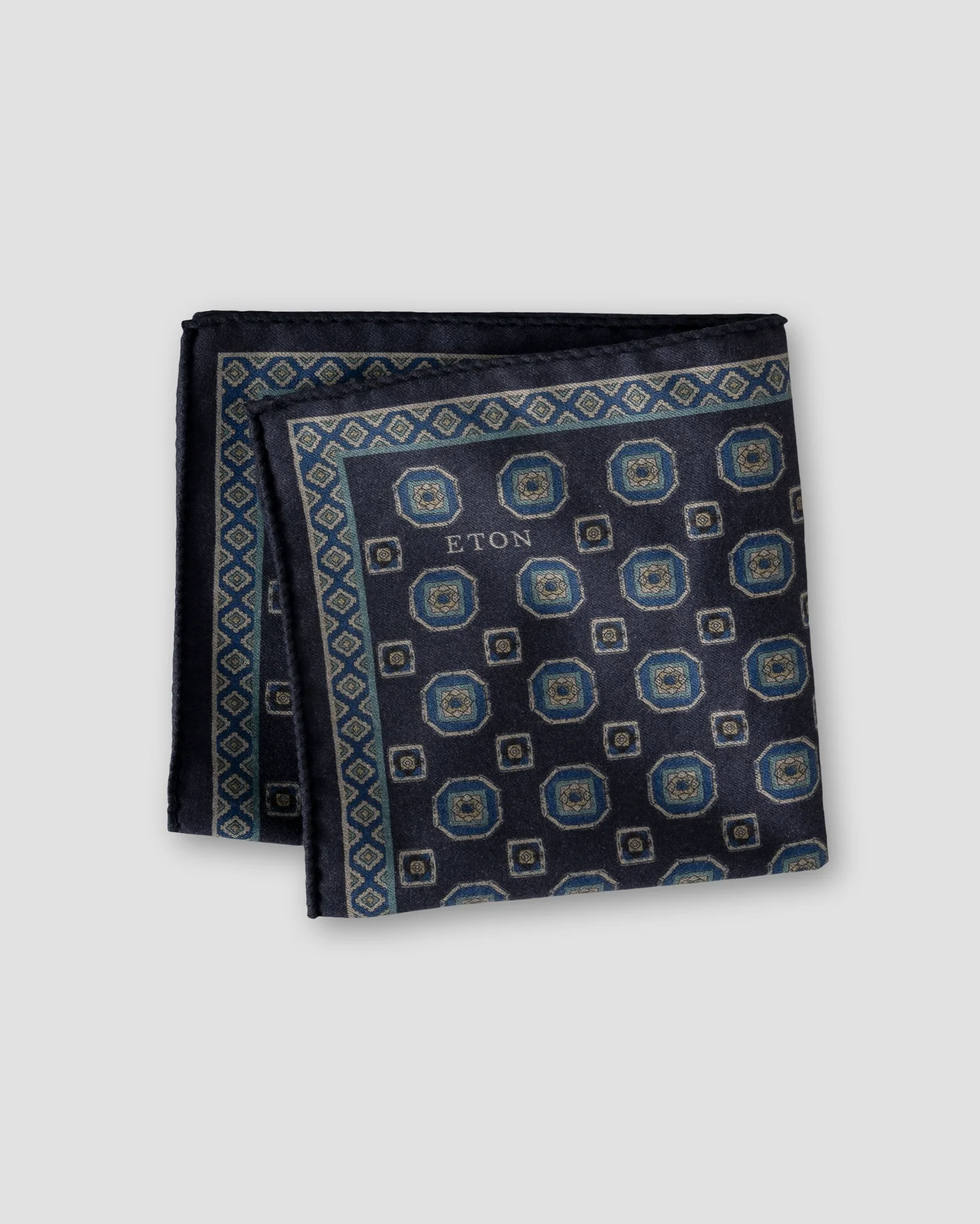 Eton - navy blue motif two face wool pocket square