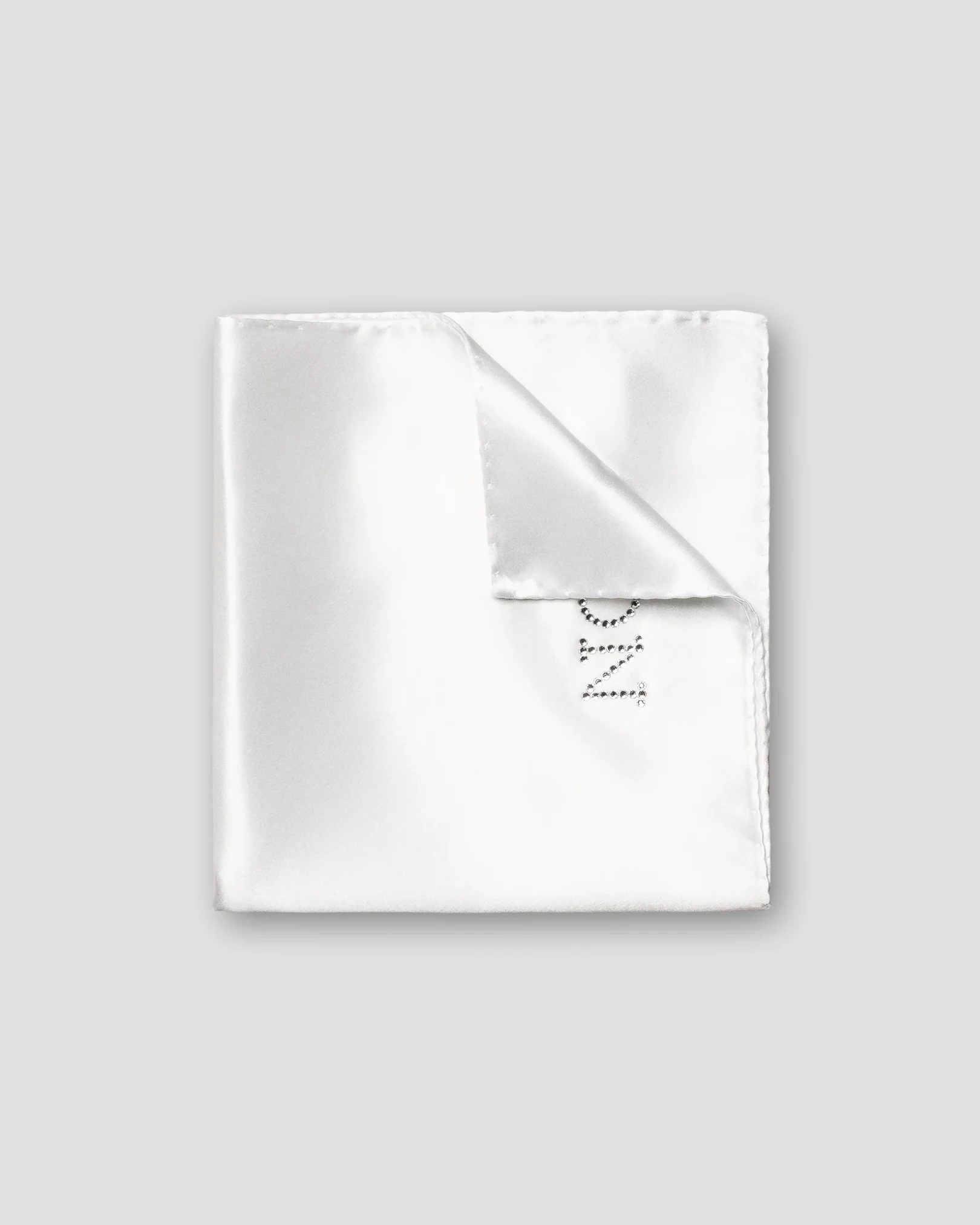 White Eton Logo Pure Silk Pocket Square with Swarovski® Crystals