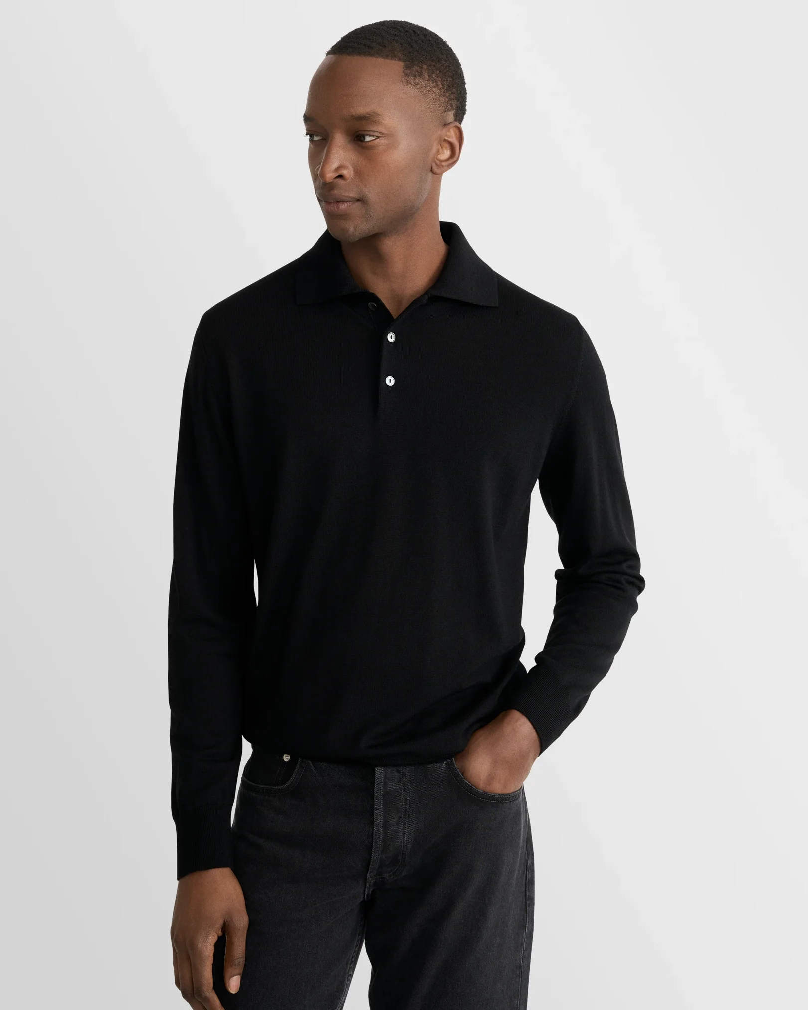 Eton - black merino fine knit polo shirt