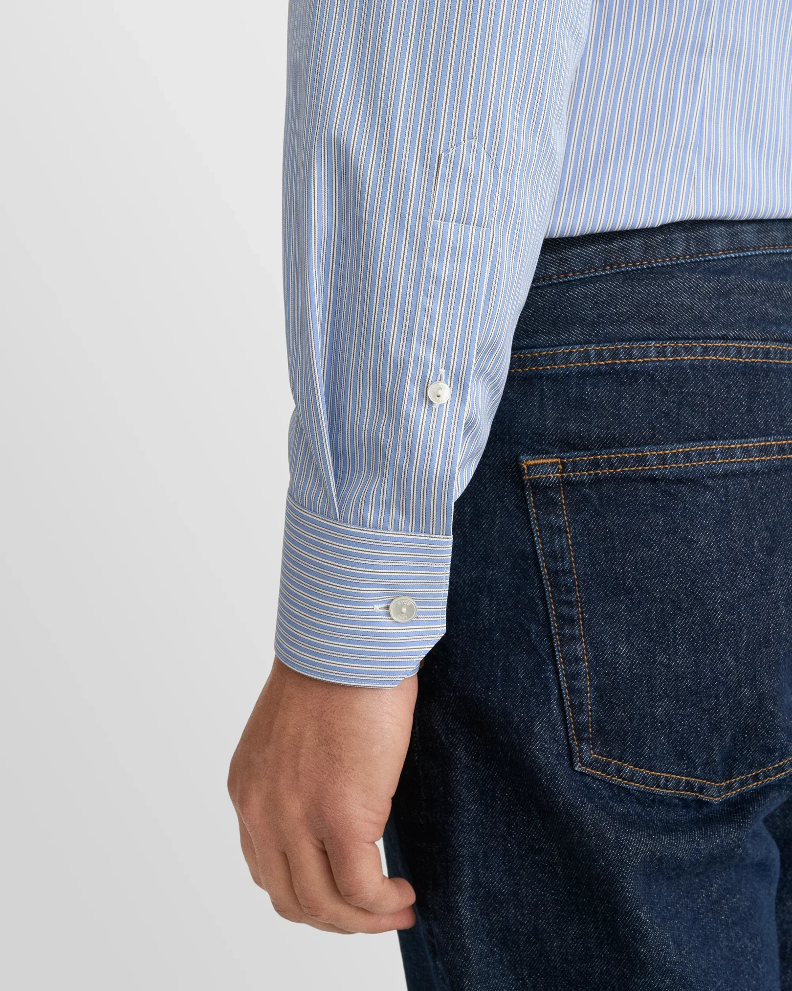 Eton - mid blue striped white collar supima 120 shirt