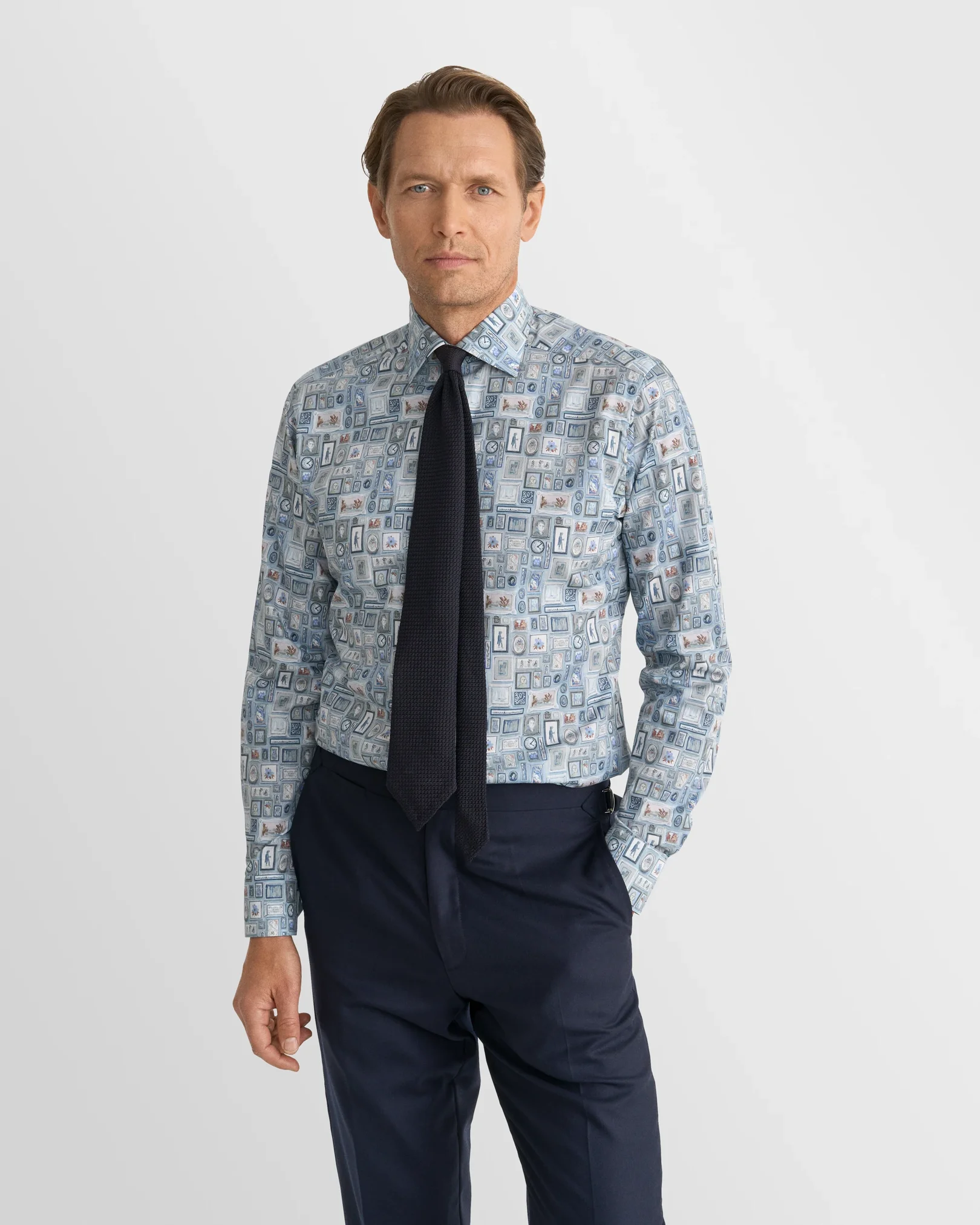 Eton - light blue motif signature twill print