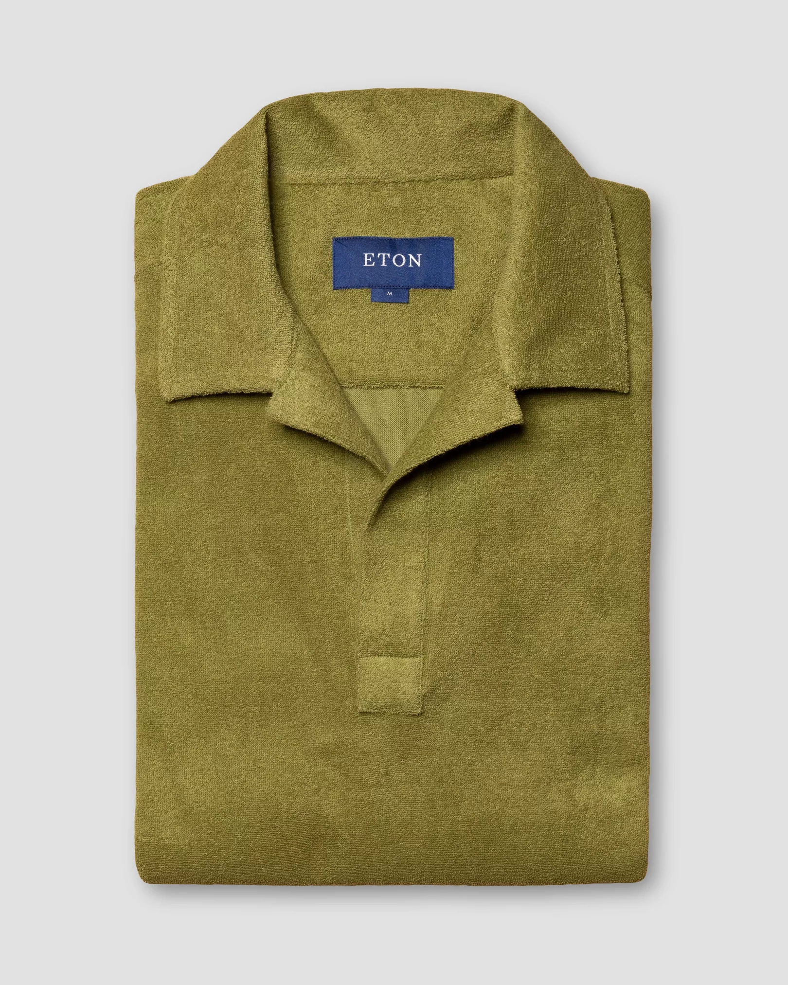 Eton - dark green jerseyterryfrotte open collar short terry slim jersey