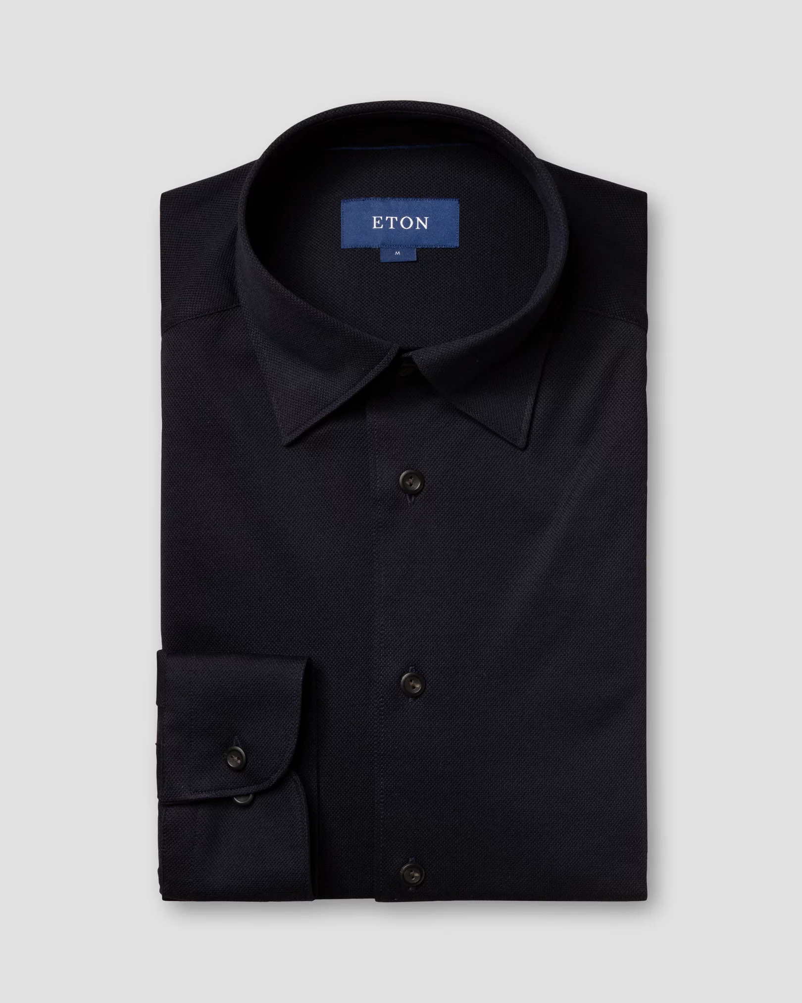 Eton - dark blue pique shirt long sleeved