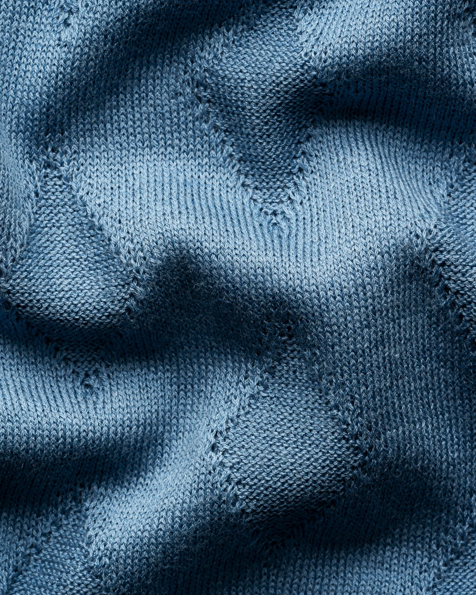 Eton - light blue cotton and silk open collar fine knit polo shirt