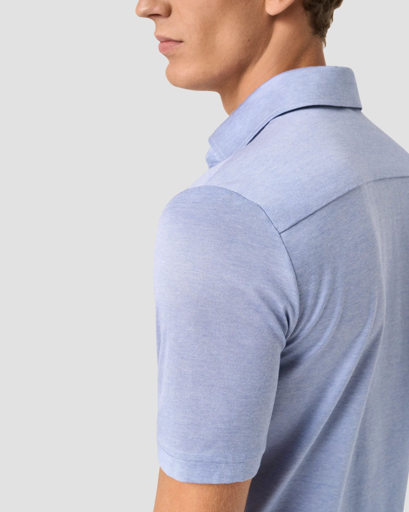 Eton - mid blue jaquard filo di scozia polo shirt