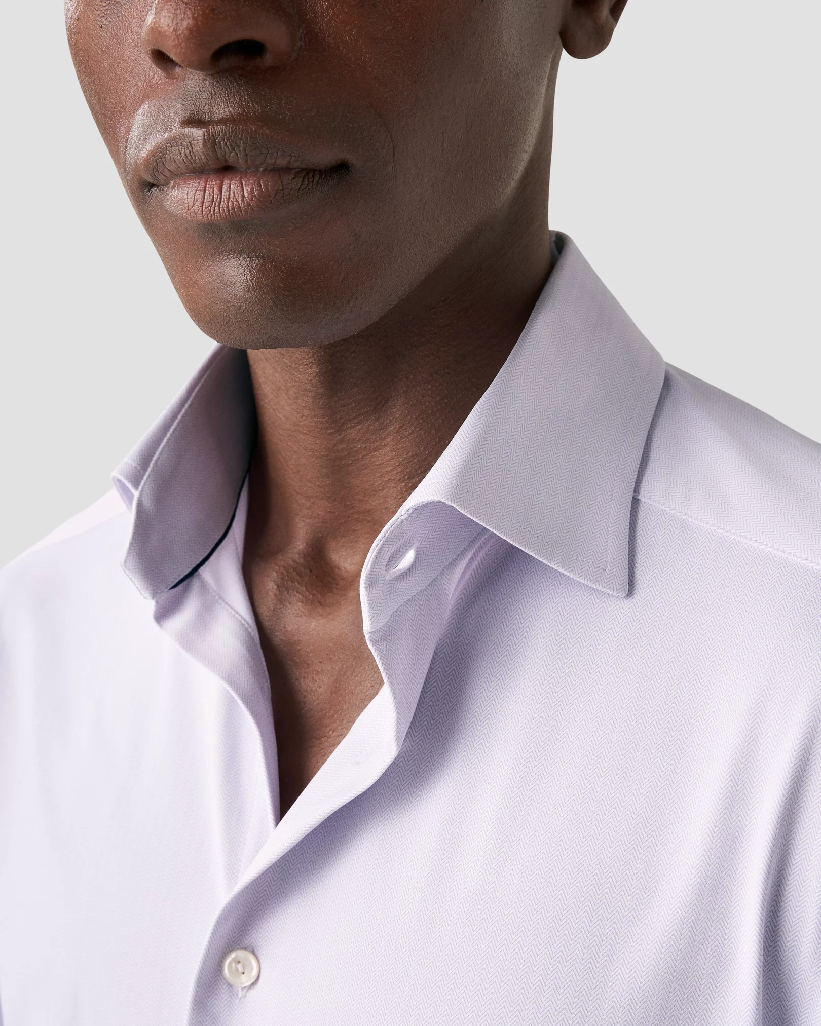 Light Purple Herringbone Four-Way Stretch Shirt - Eton