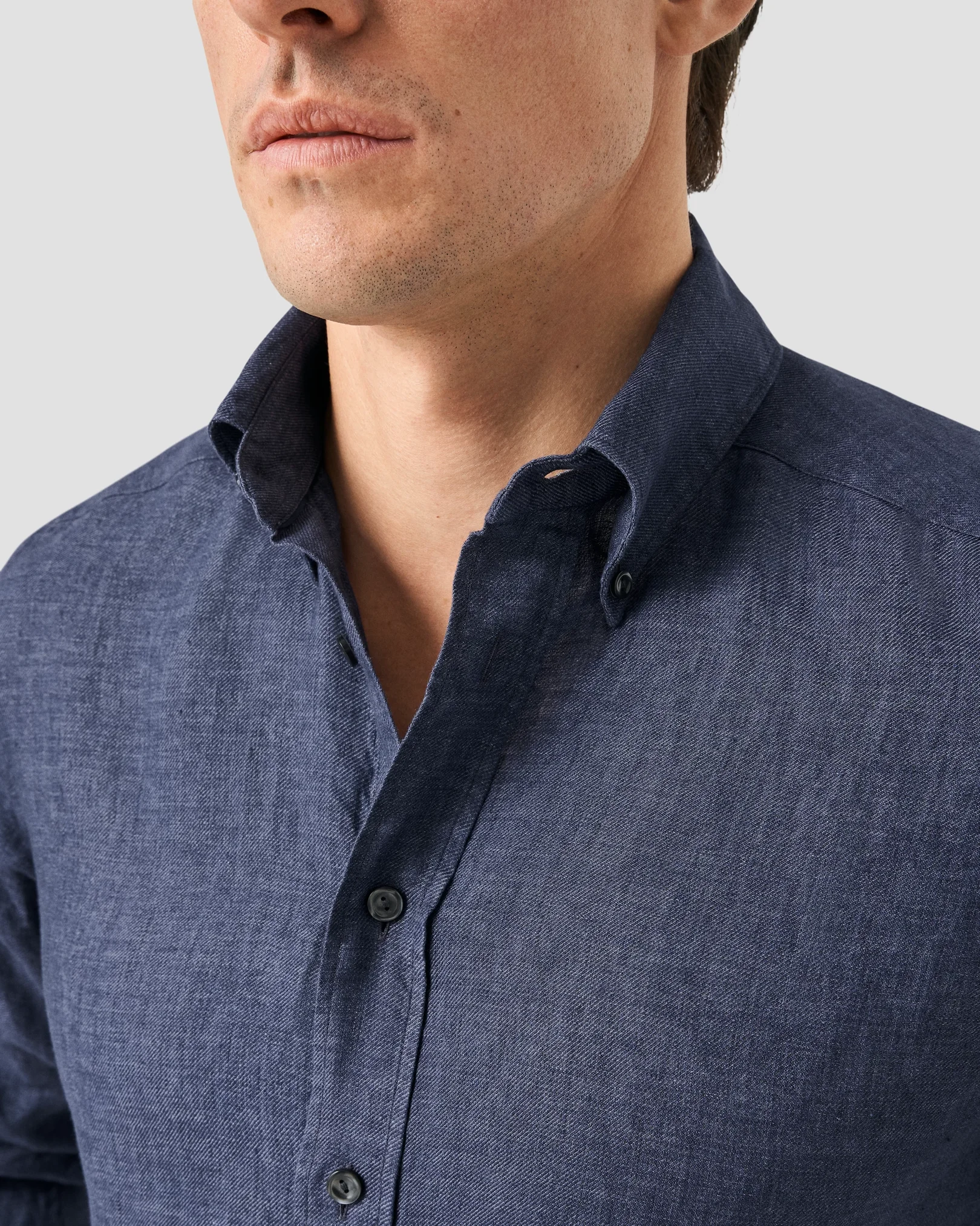 Eton - solid navy linen shirt button down