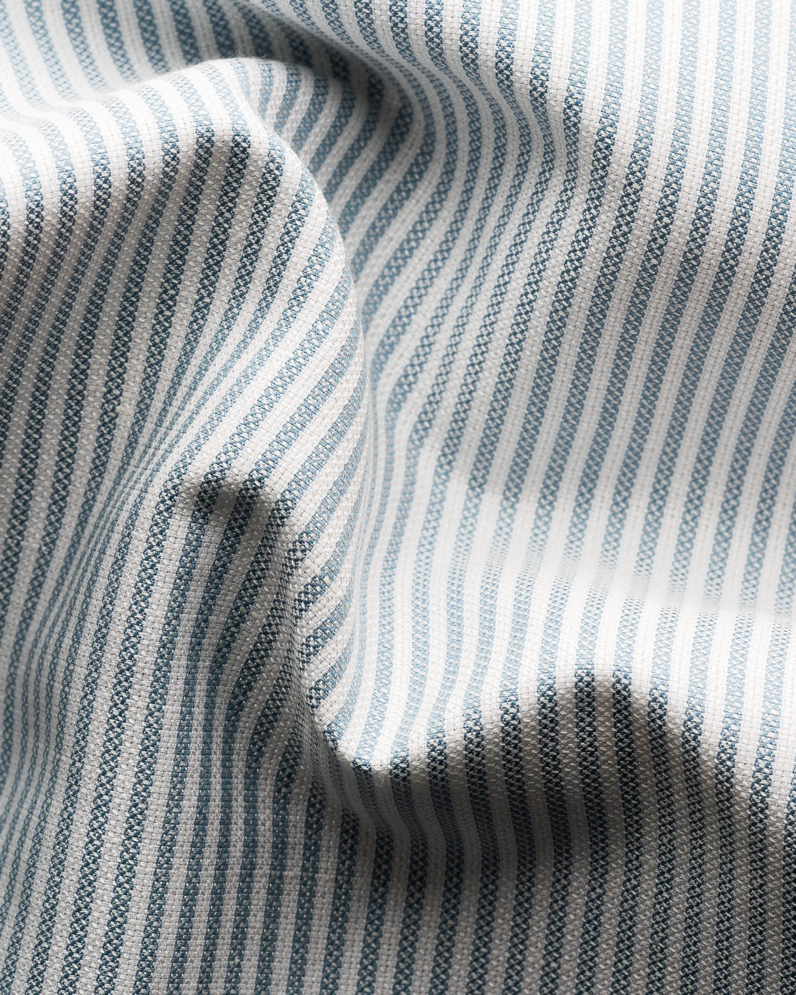 Eton - mid blue striped cotton linen silk shirt