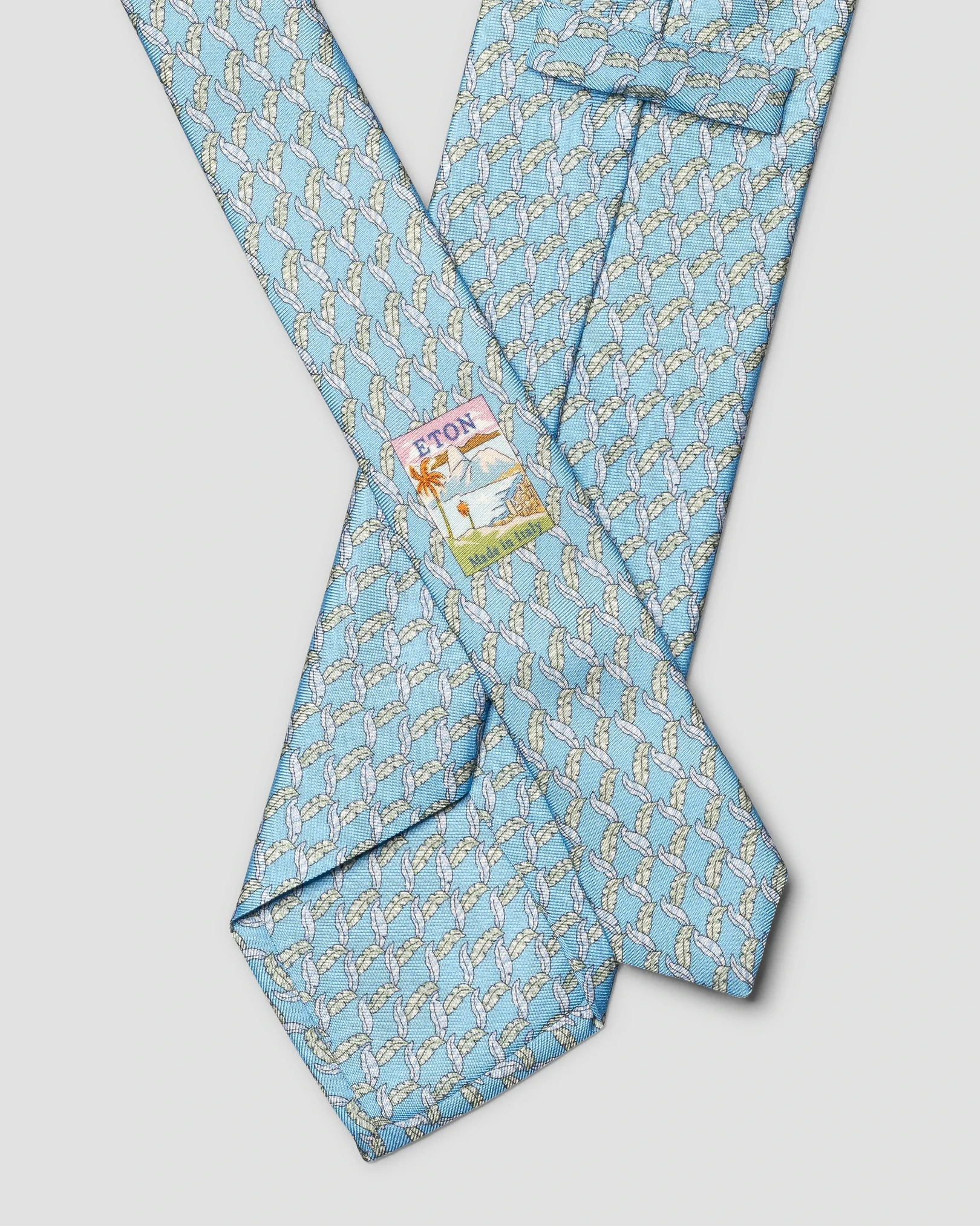 Eton - mid blue leaf print silk tie