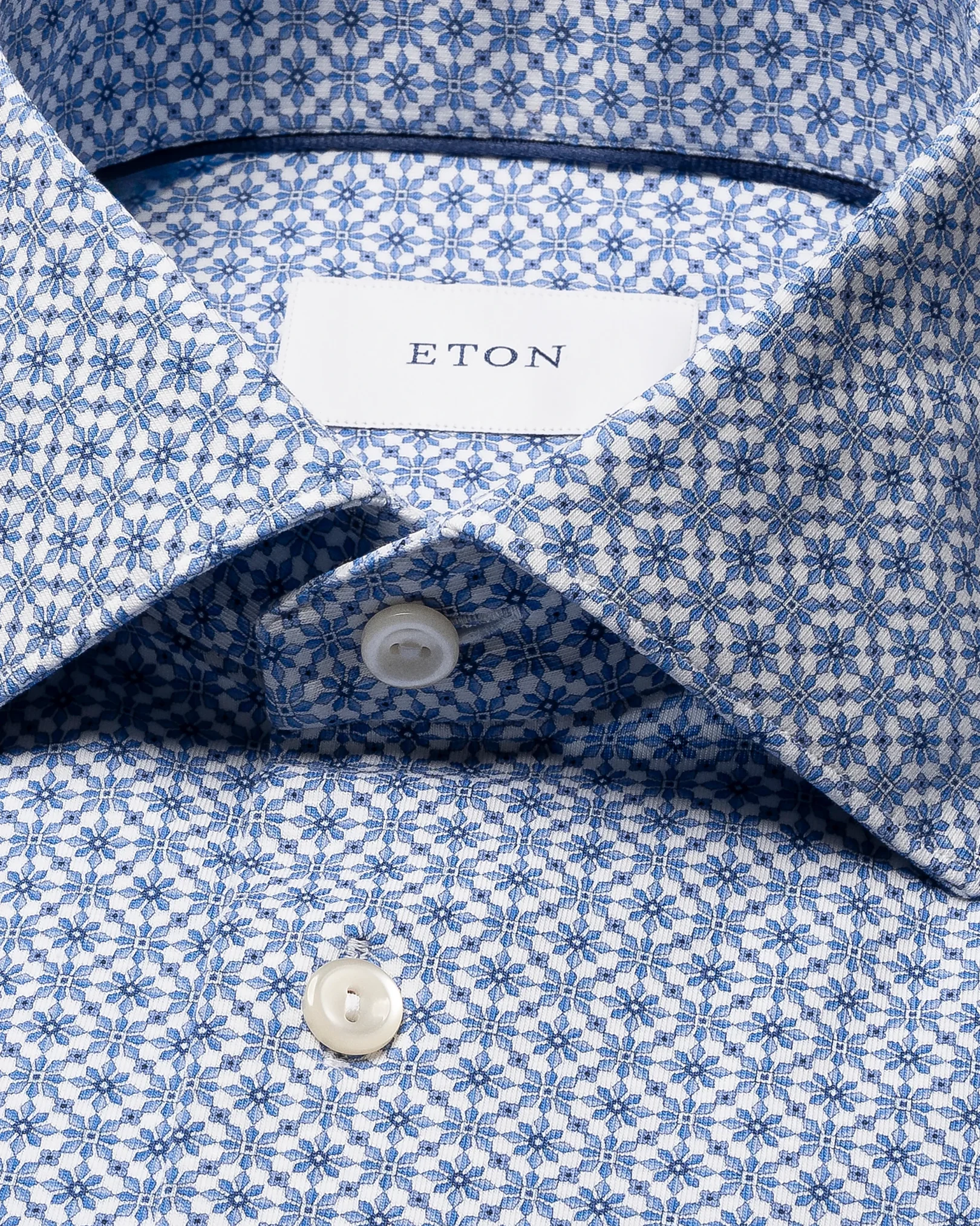 Eton - mid blue geometric jersey stretch shirt