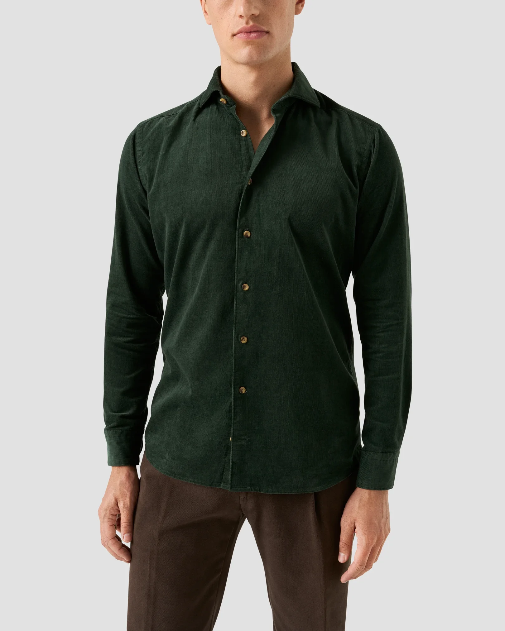 Eton - dark green corduroy widespread shirt