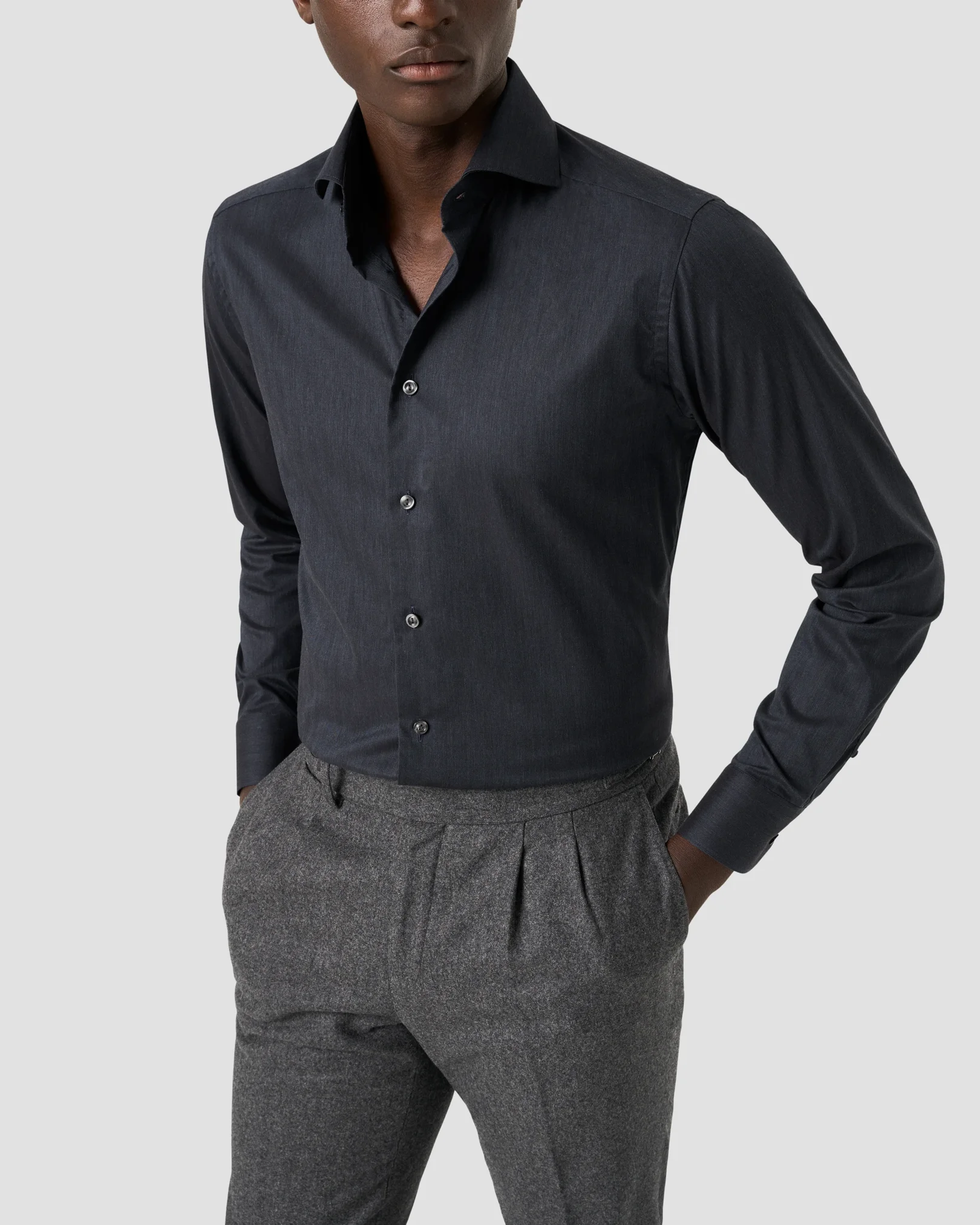 Eton - solid signature flannel shirt wide spread