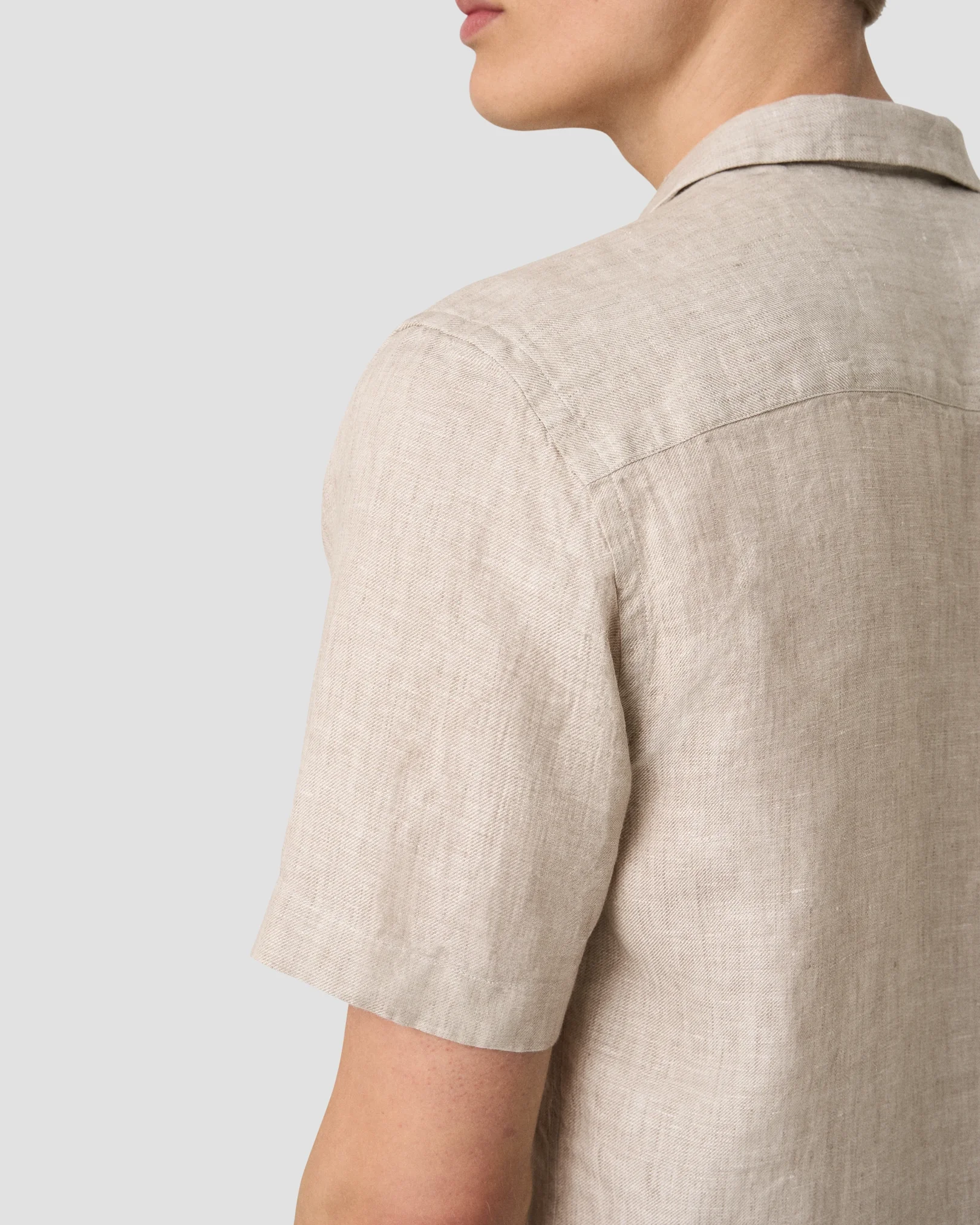 Eton - beige solid linen twill resort shirt