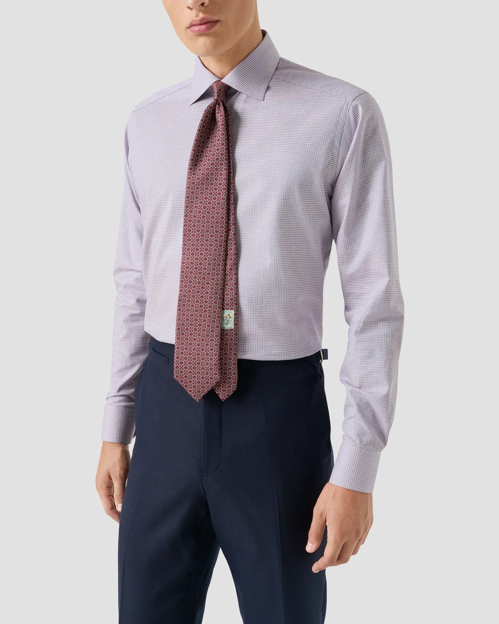 Eton - red check twill shirt