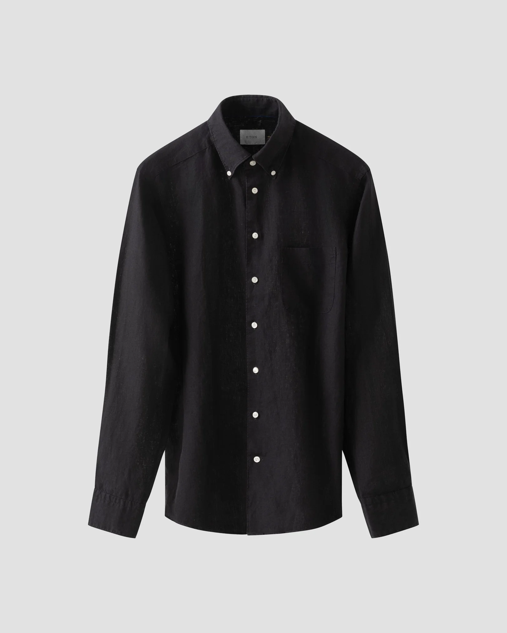 Eton - black solid plain weave linen shirt