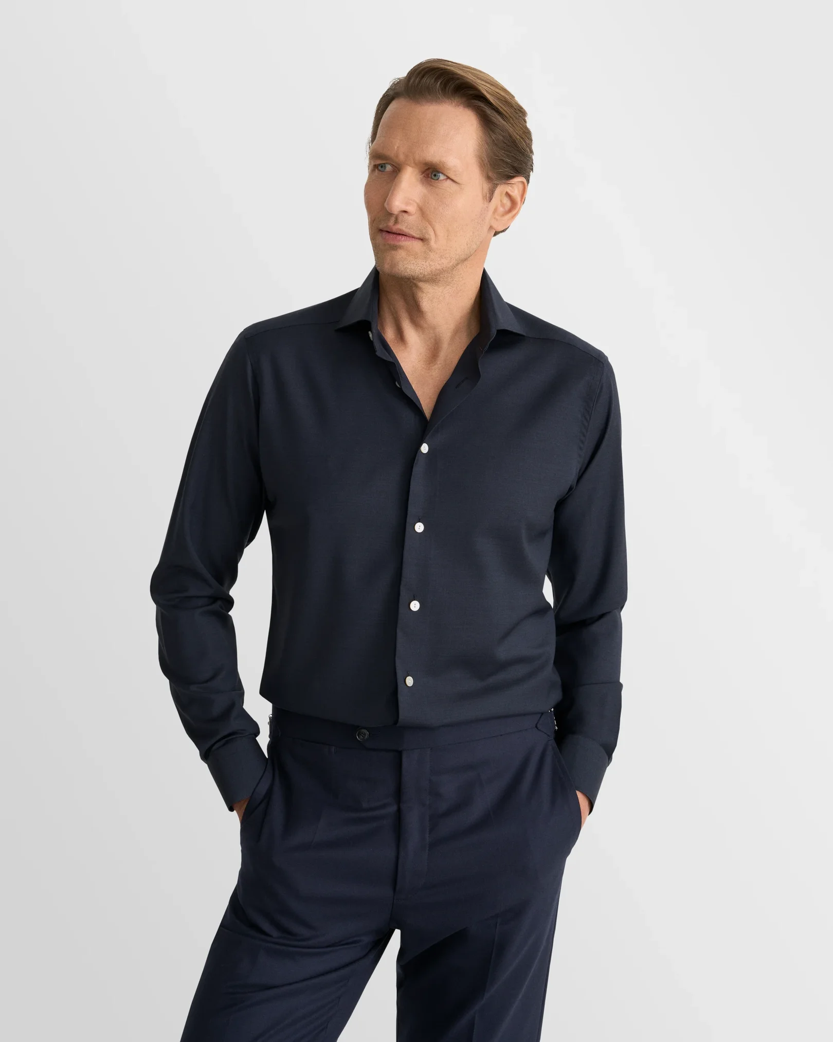 Eton - navy blue solid merino shirt