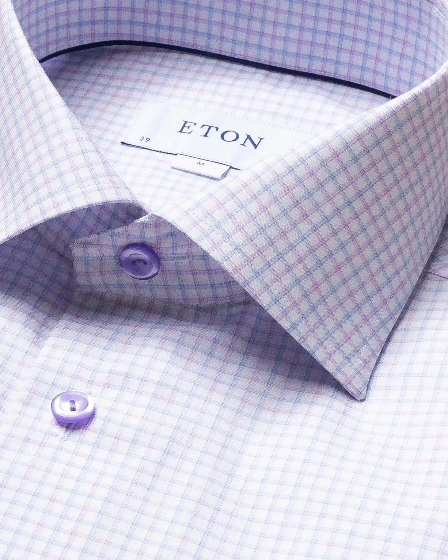 Eton - purple checked fine twill shirt cut away collar