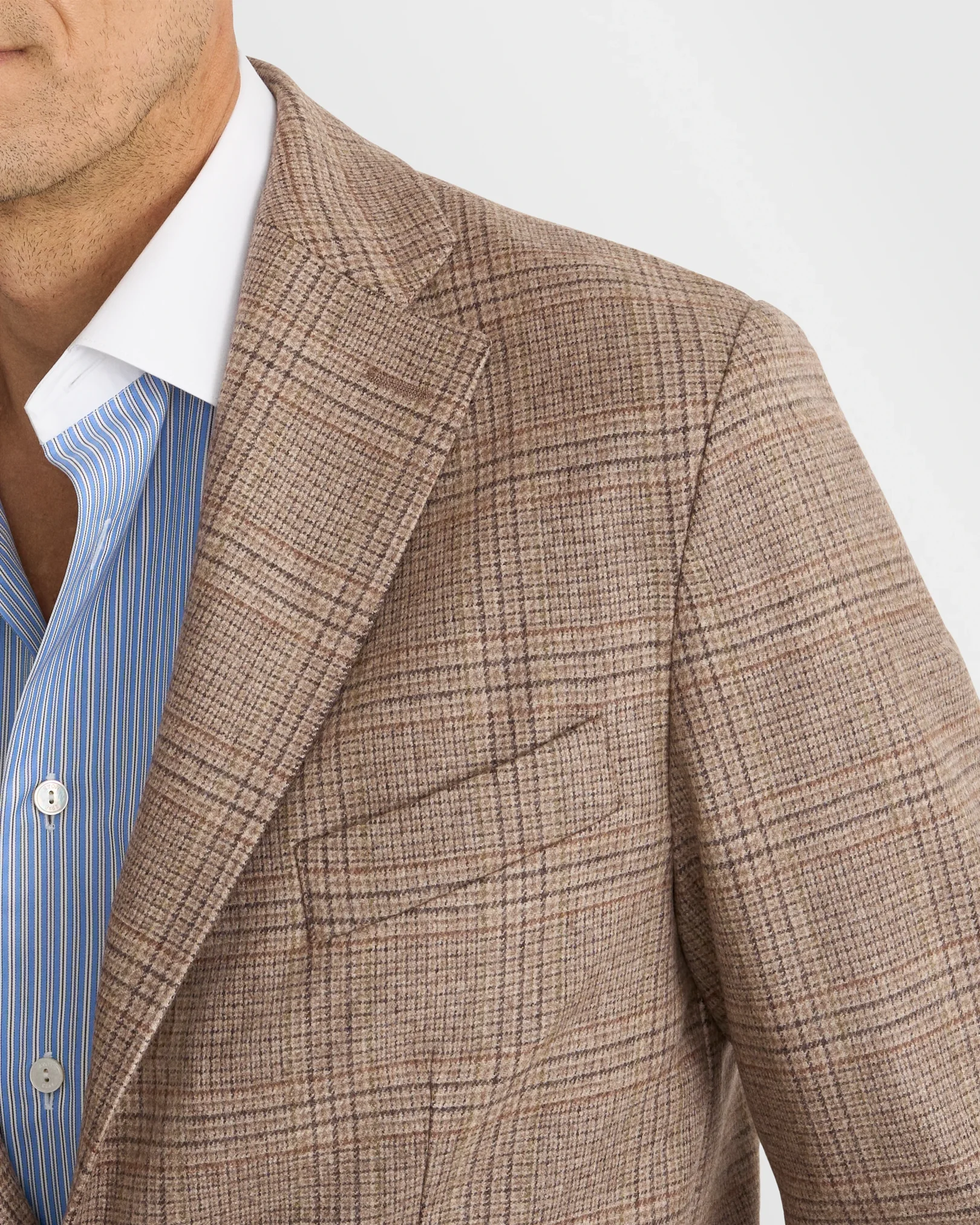 Eton - beige lana tech check flannel soft jacket