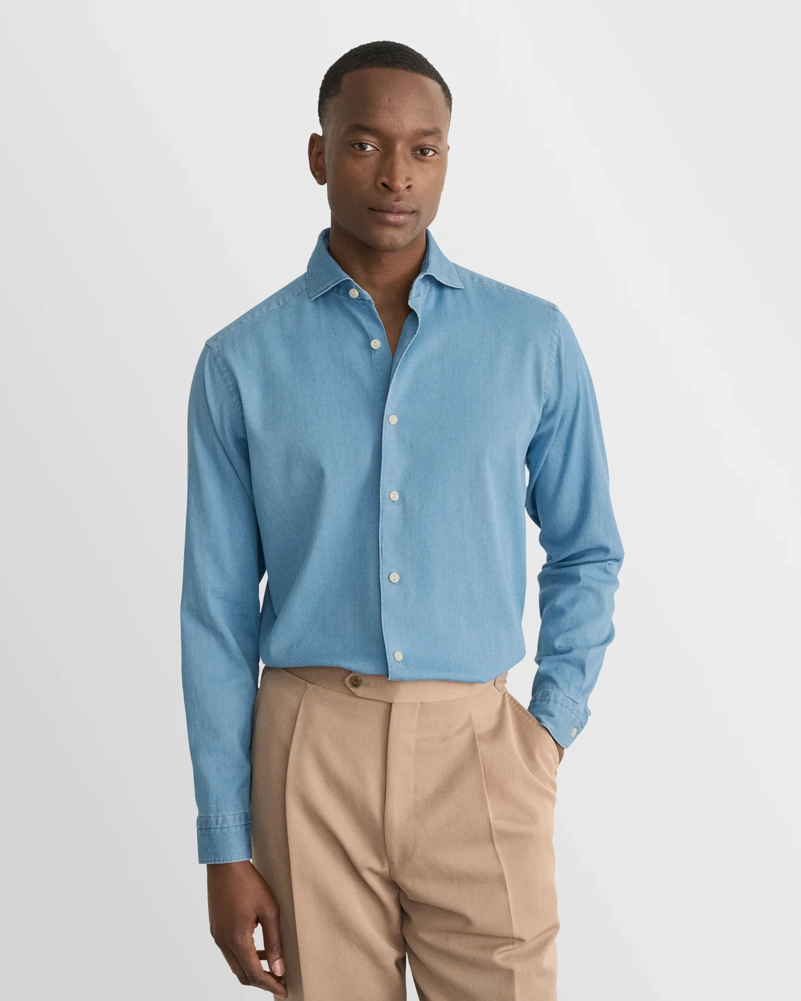 Eton - mid blue denim stretch shirt we
