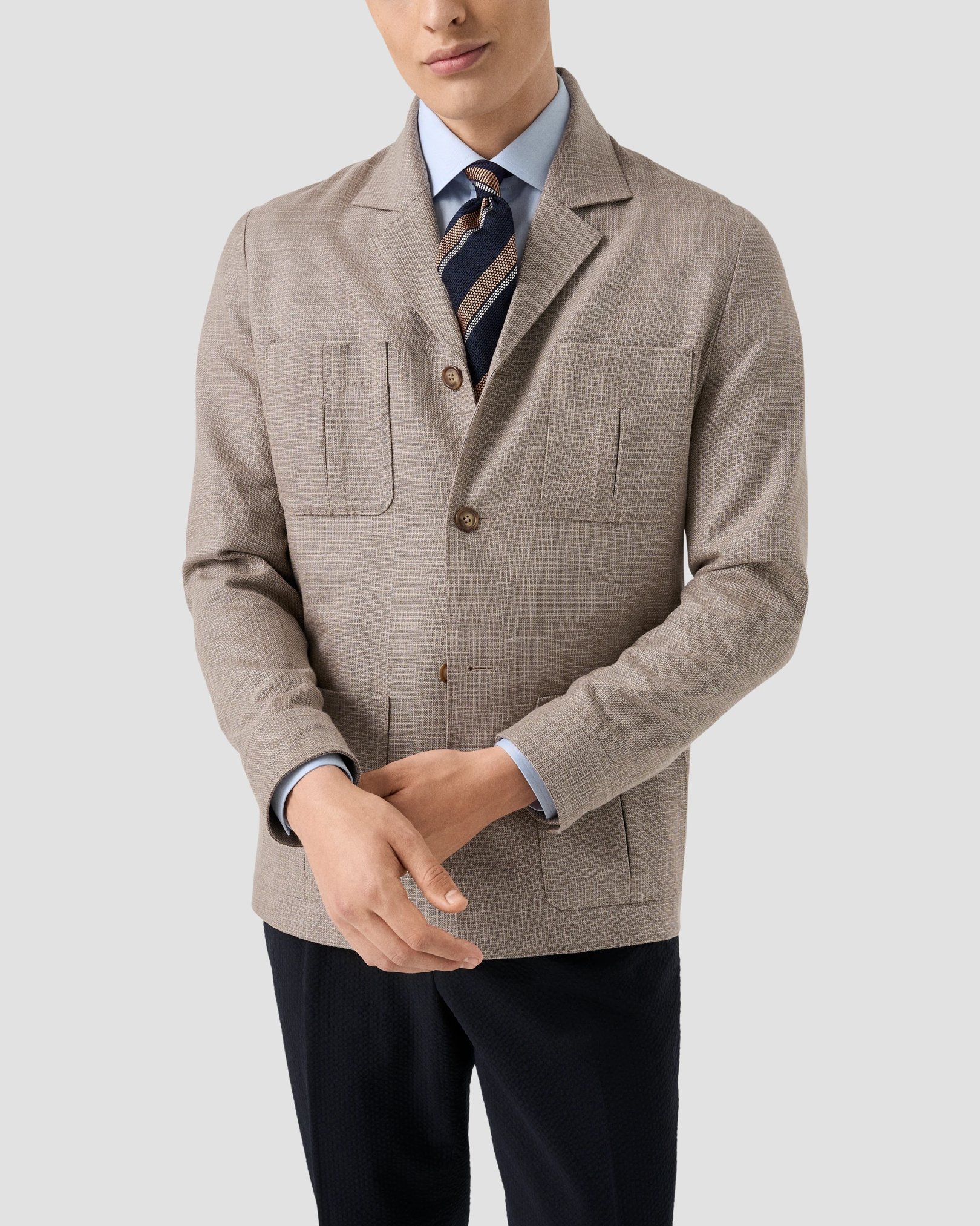 Eton - Chemise marron uni en twill signature à boutons