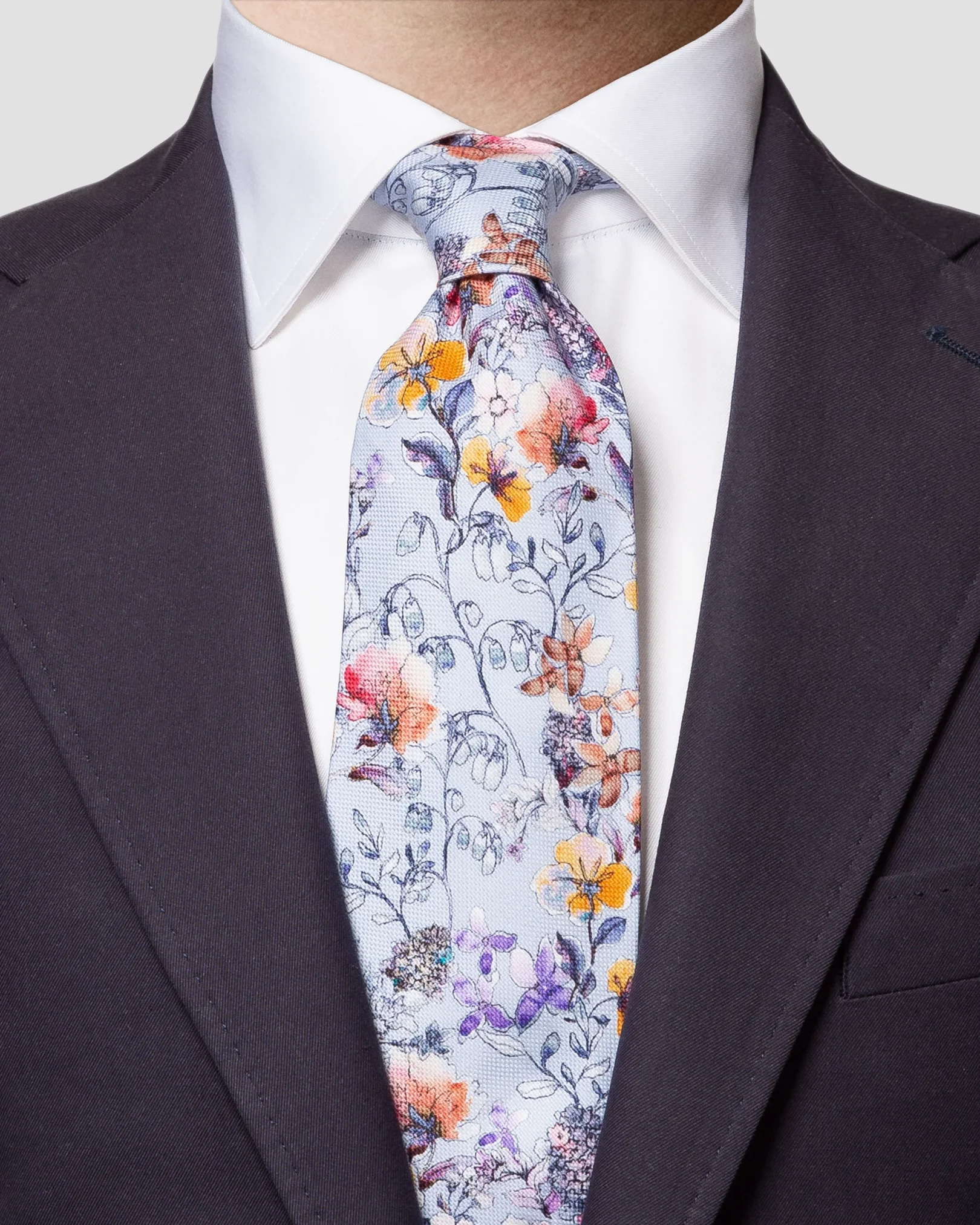 Eton - blue floral print cotton tie
