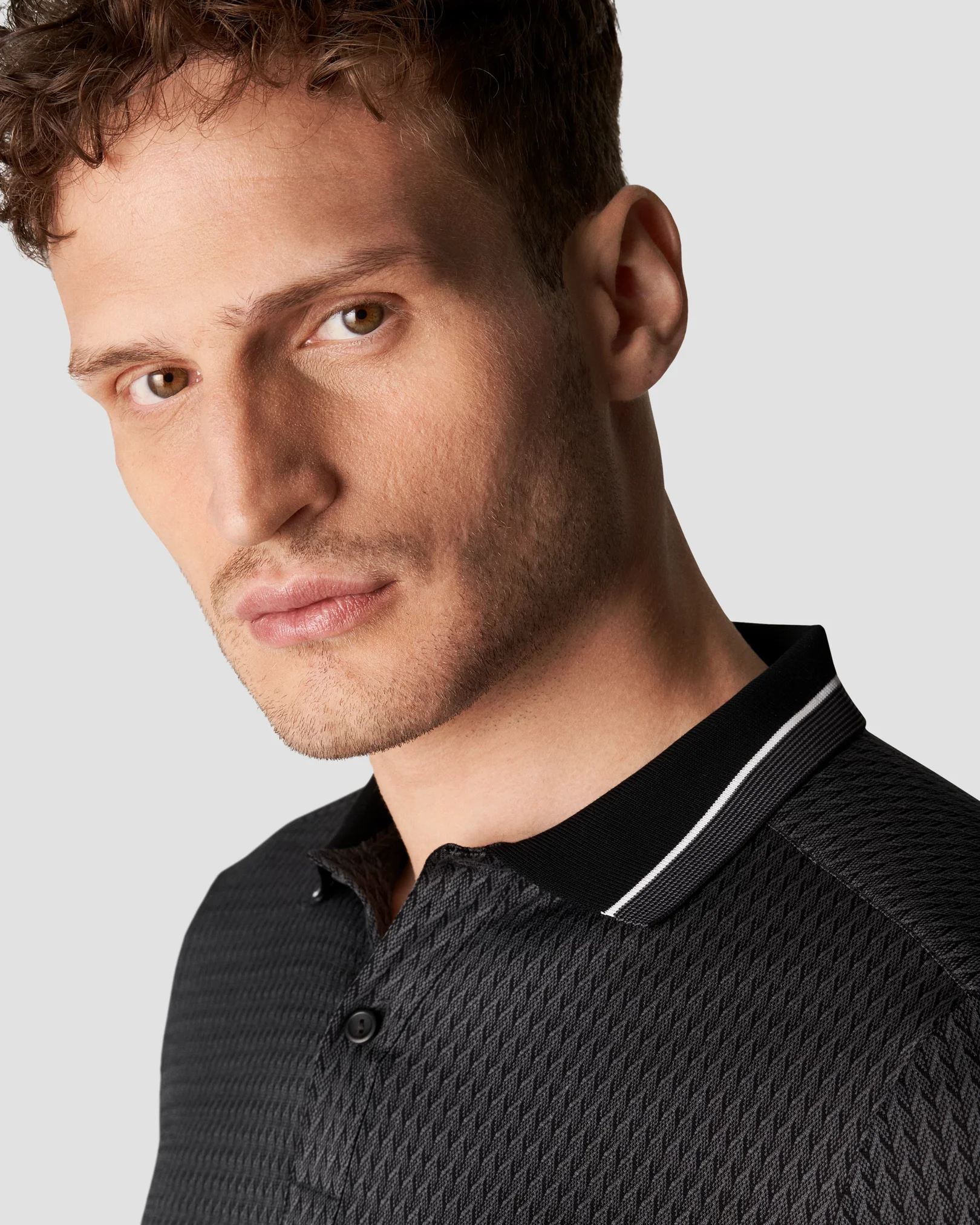 Black Filo Di Scozia Jacquard Polo Shirt Long Sleeve Eton Black Filo Di Scozia Jacquard Polo Shirt Long Sleeve Eton