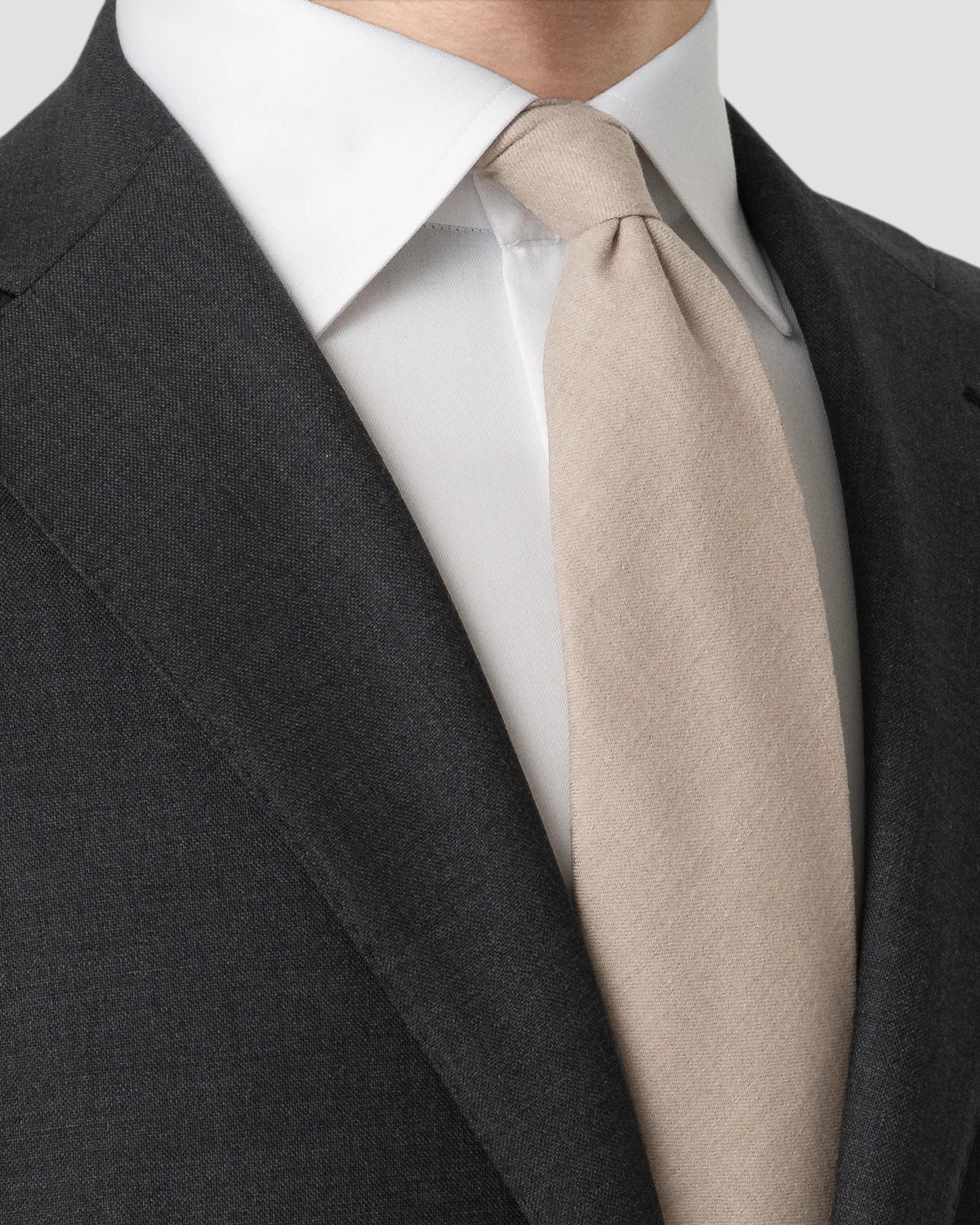 Eton - solid wool flannel tie beige solid wool flannel tie