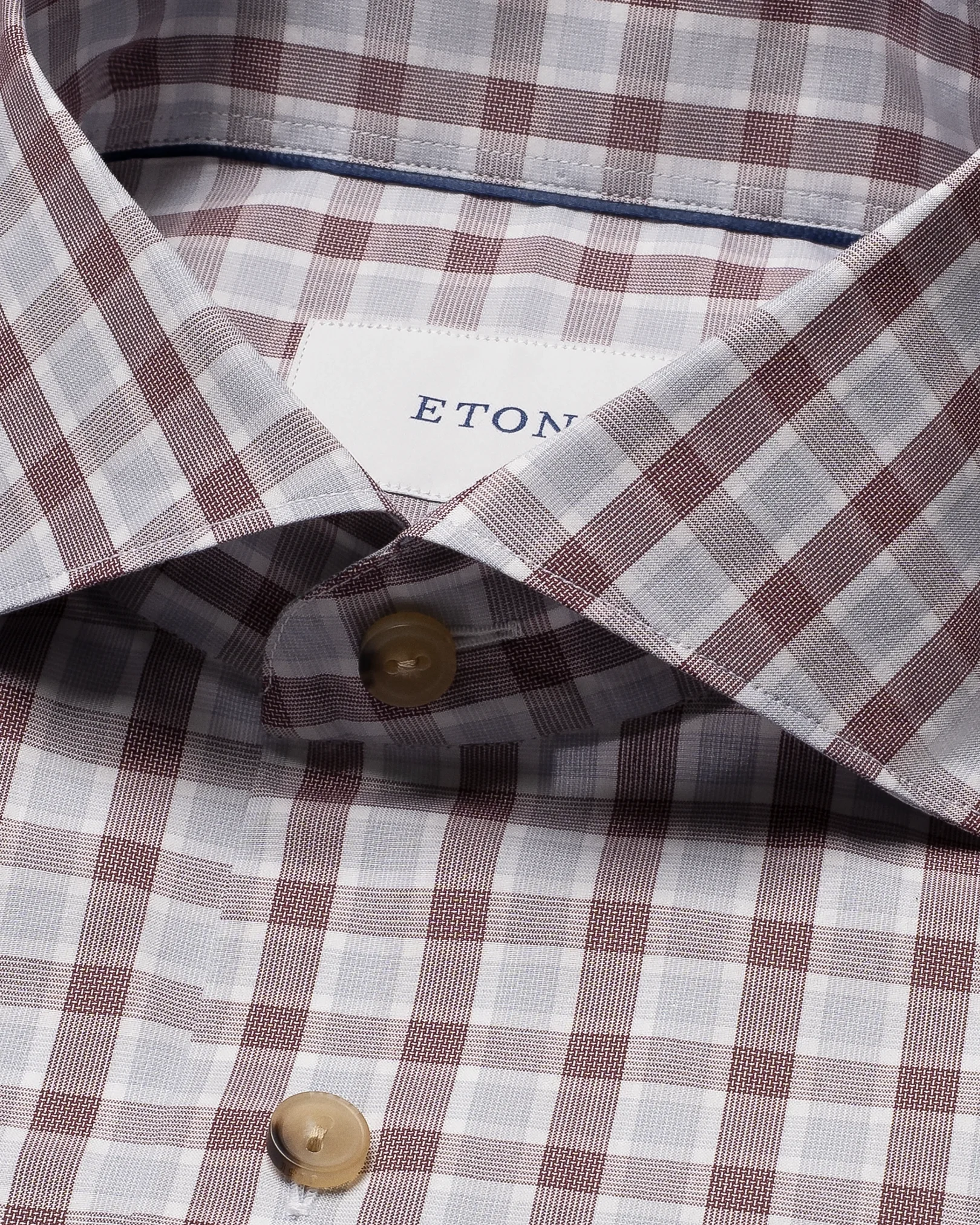 Eton - dark red check lighweight poplin shirt