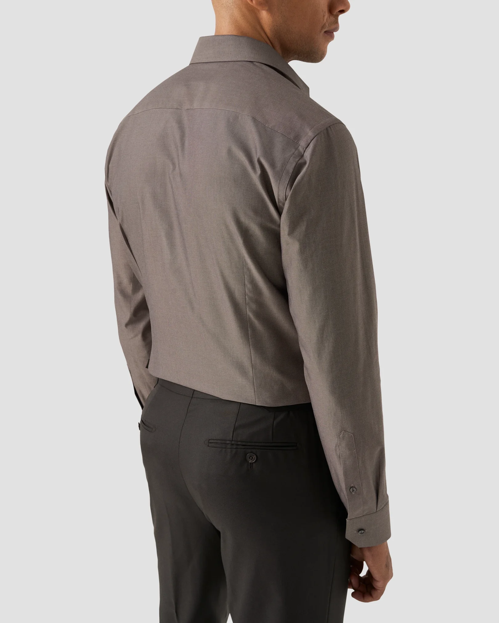 Eton - dark brown floral effect semi solid shirt