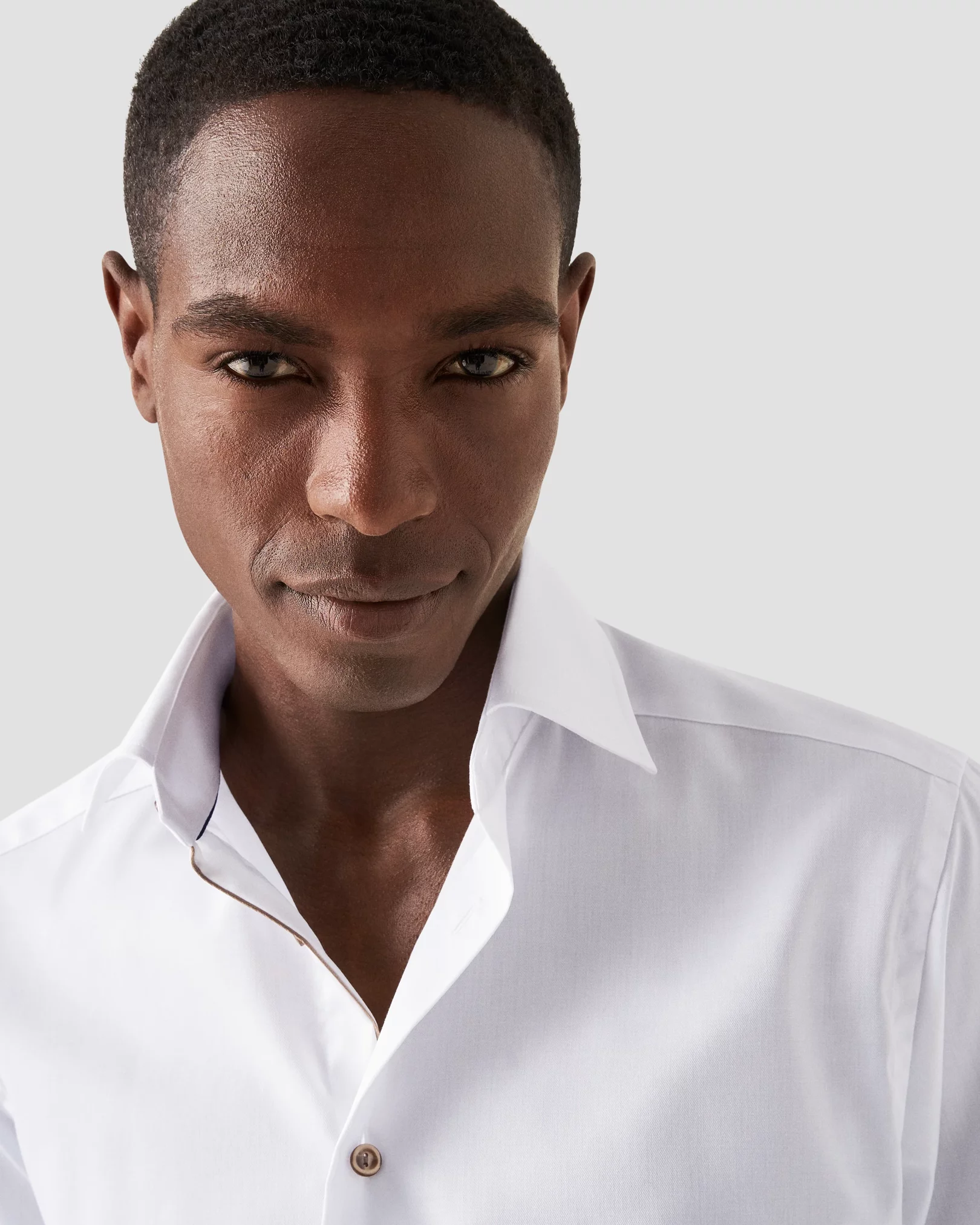 White Signature Twill Shirt - Brown Contrast Details - Eton