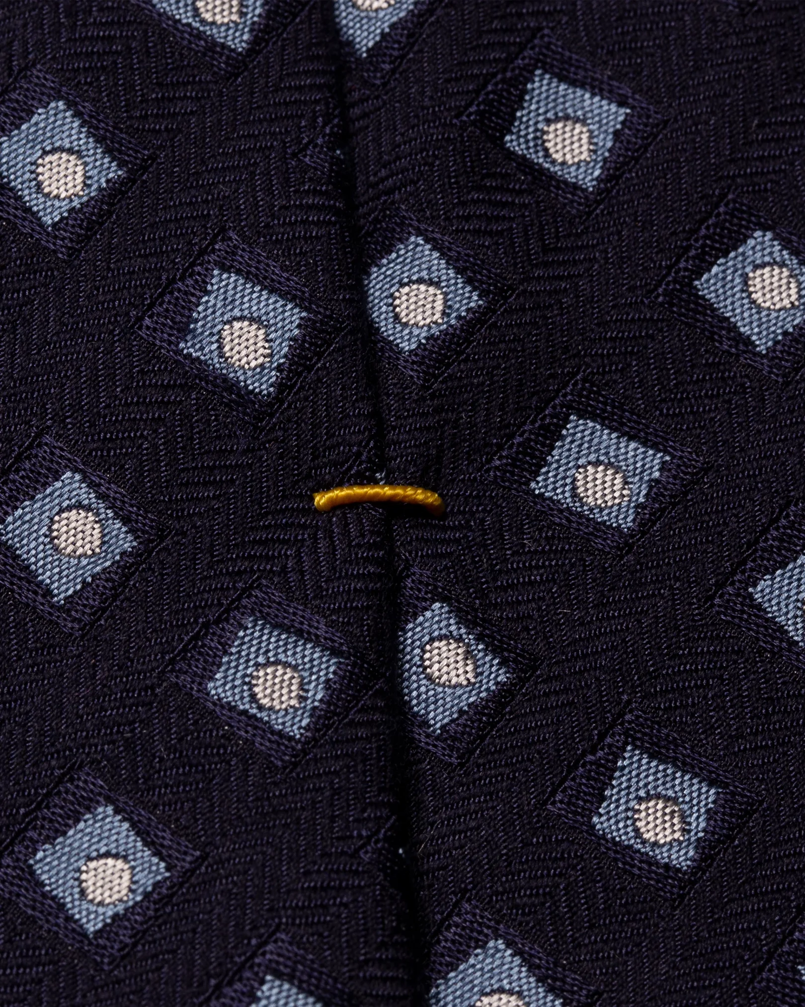 Navy Blue Geometric Herringbone Cotton Wool Blend Tie - Eton