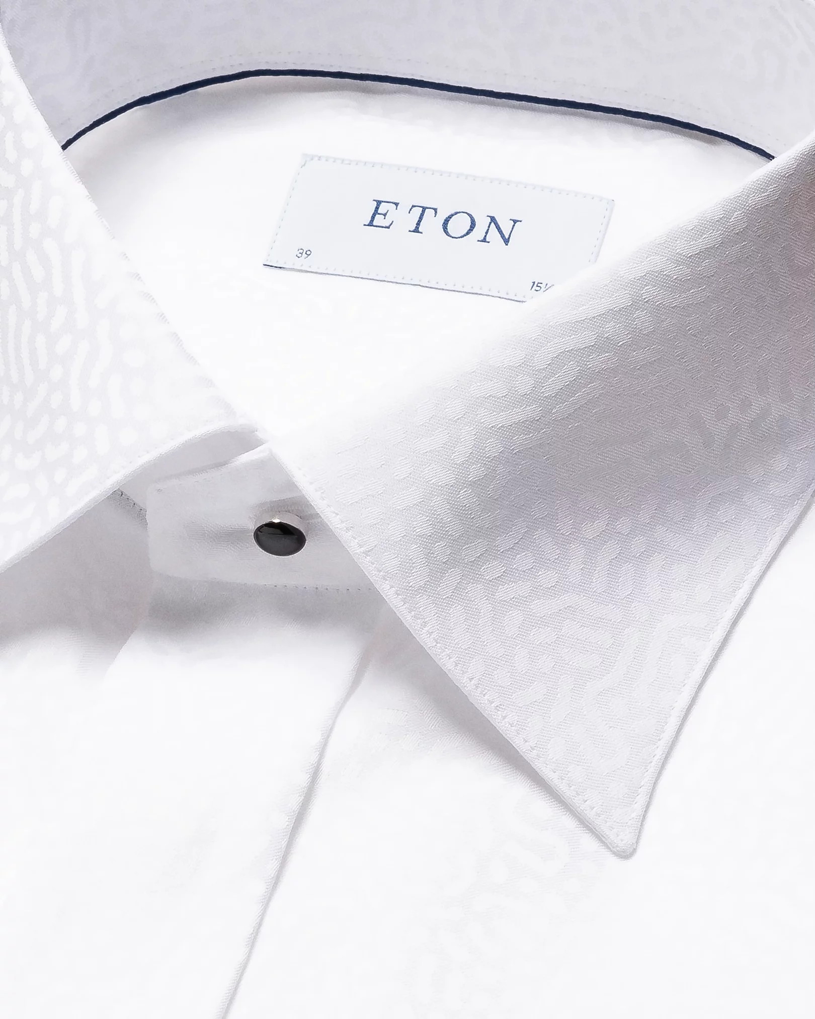 White Geometric Print Jacquard Tuxedo Shirt - Eton