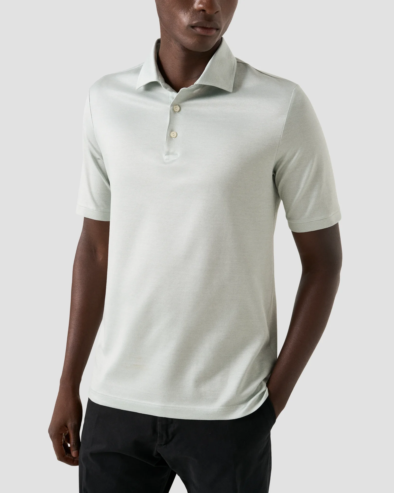 Eton - mid green jaquard filo di scozia polo shirt