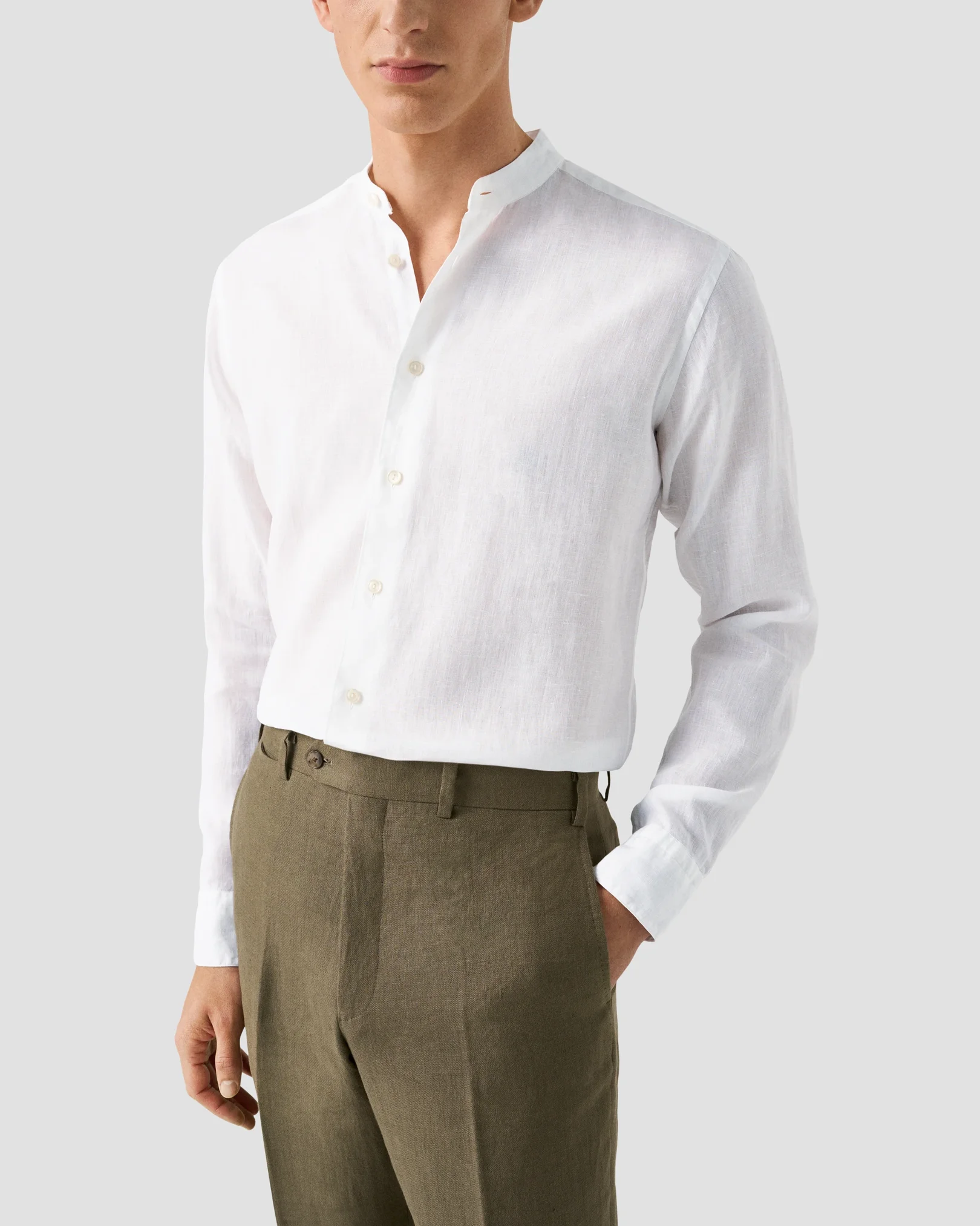 Eton - white band collar linen shirt