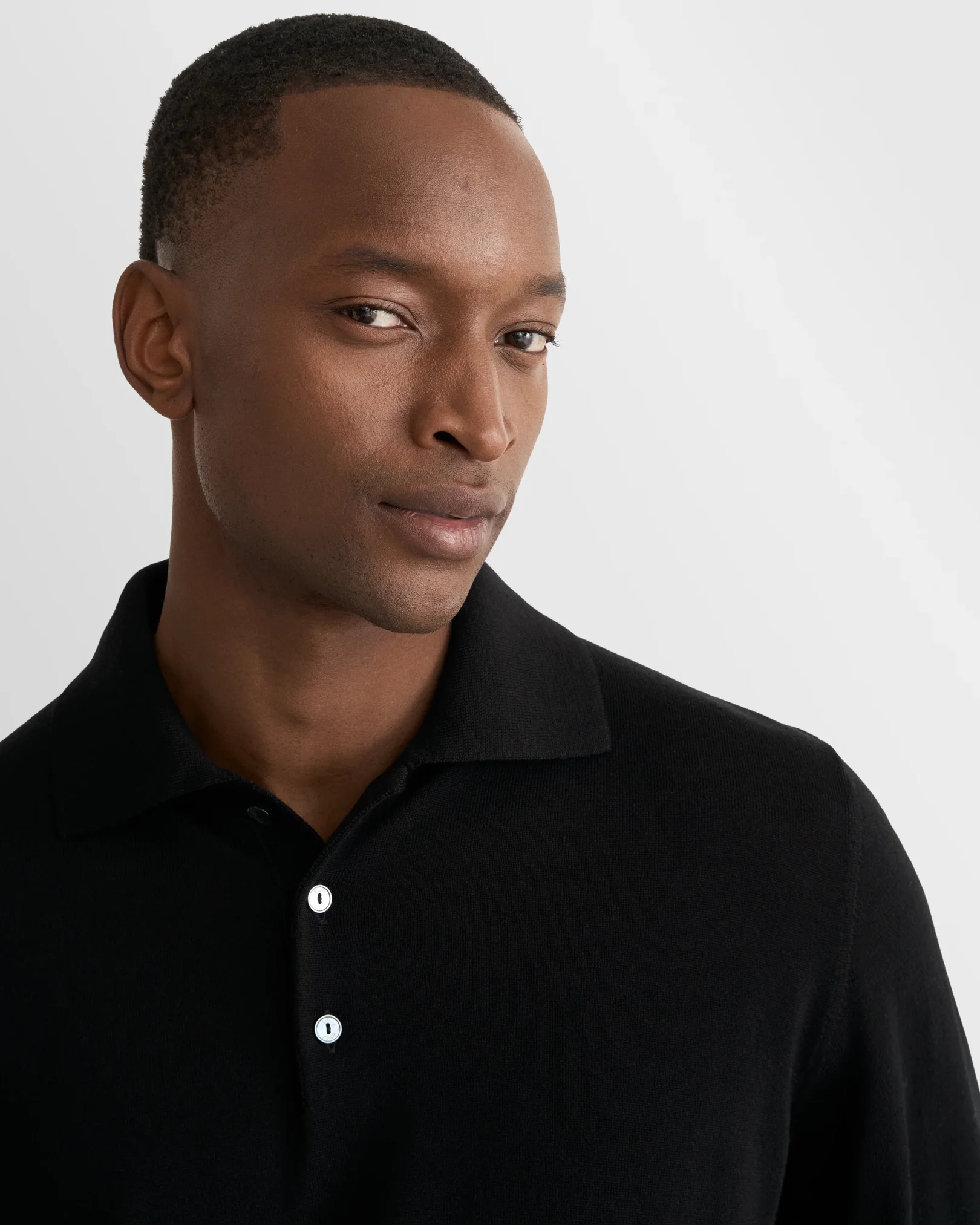 Eton - black merino fine knit polo shirt