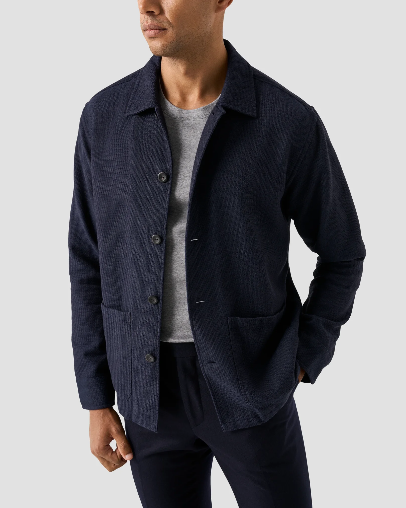 Eton - navy blue structured two pocket overshirt