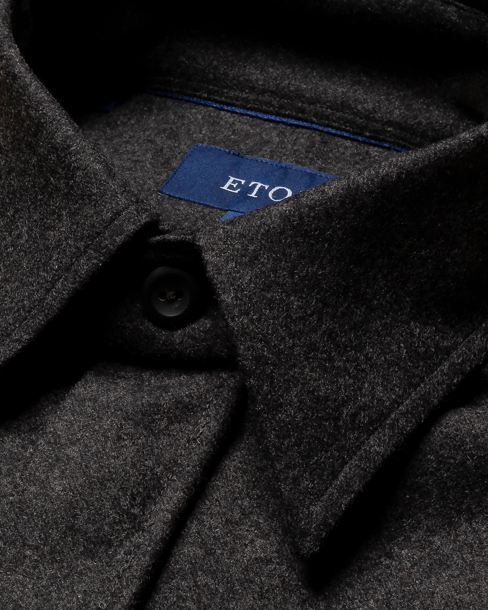 Eton - dark grey wool twill soft pointed single cuff pointed strap casual