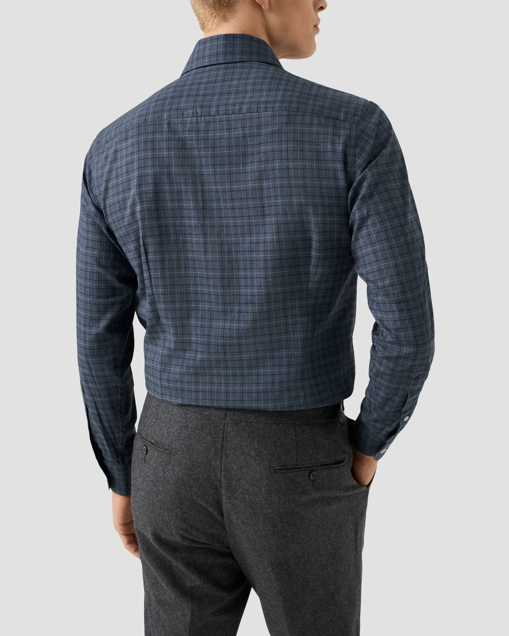 Eton - check signature flannel shirt wide spread rounded single