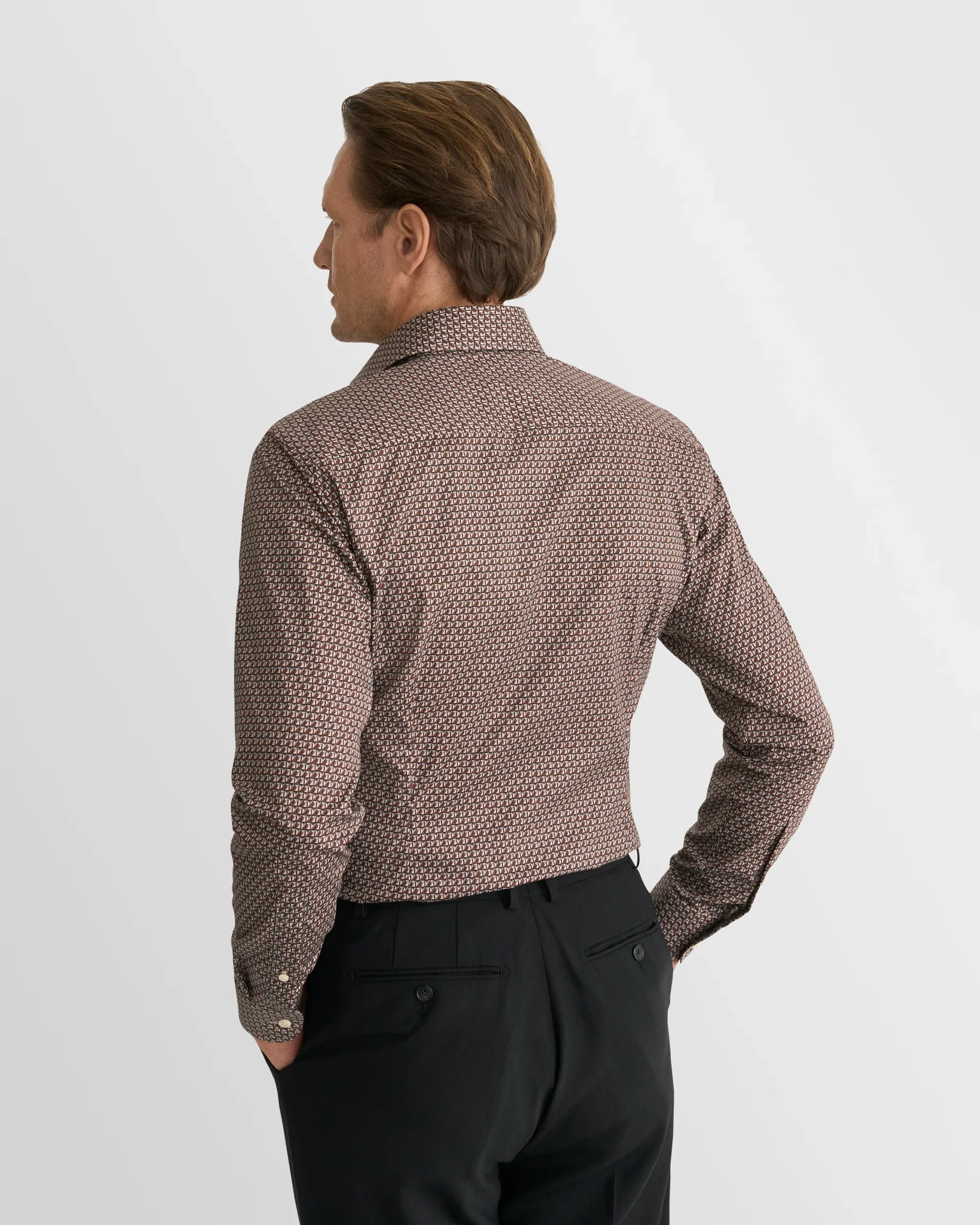 Eton - dark red geometric signature twill shirt
