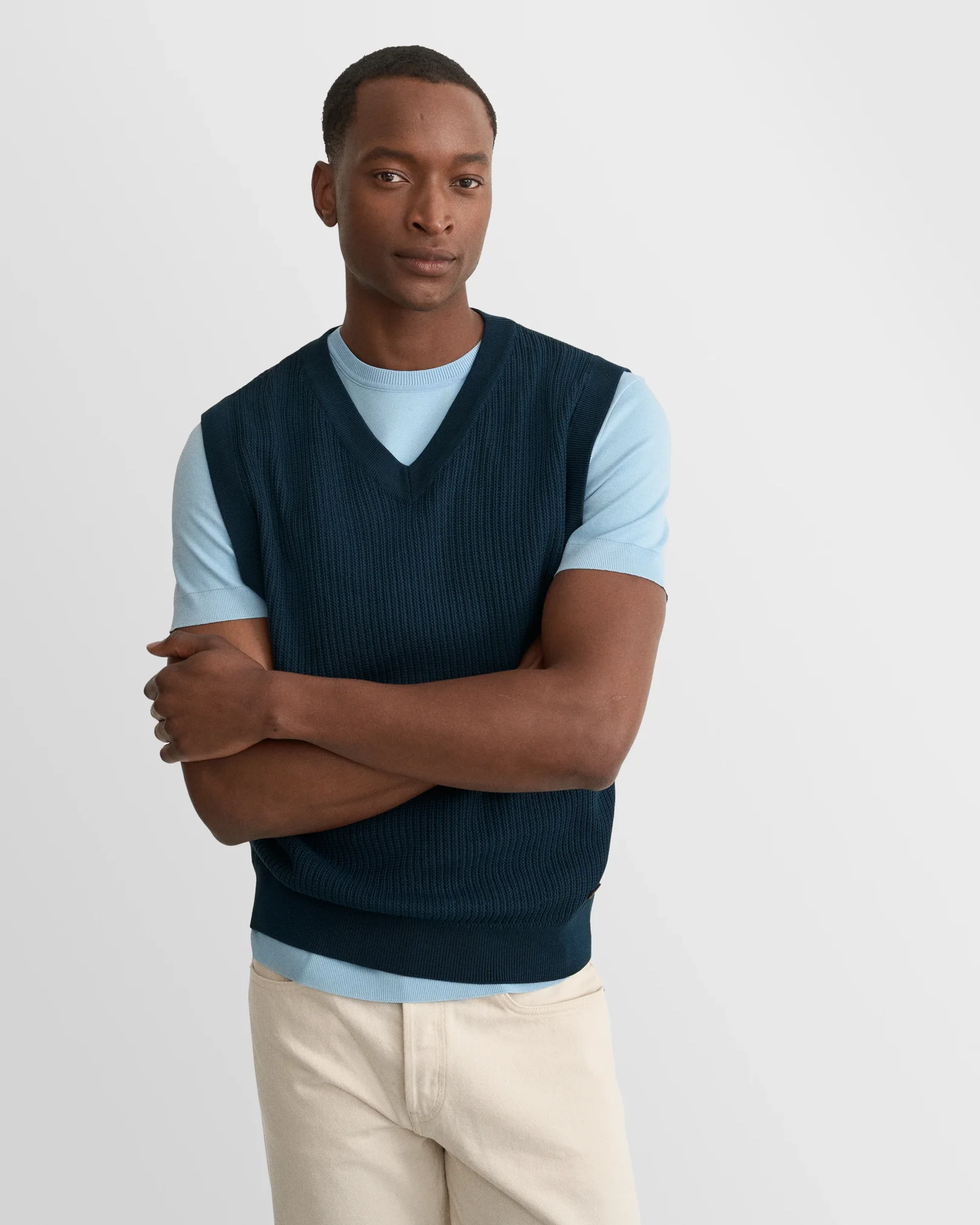 Eton - light blue self rib cotton t shirt