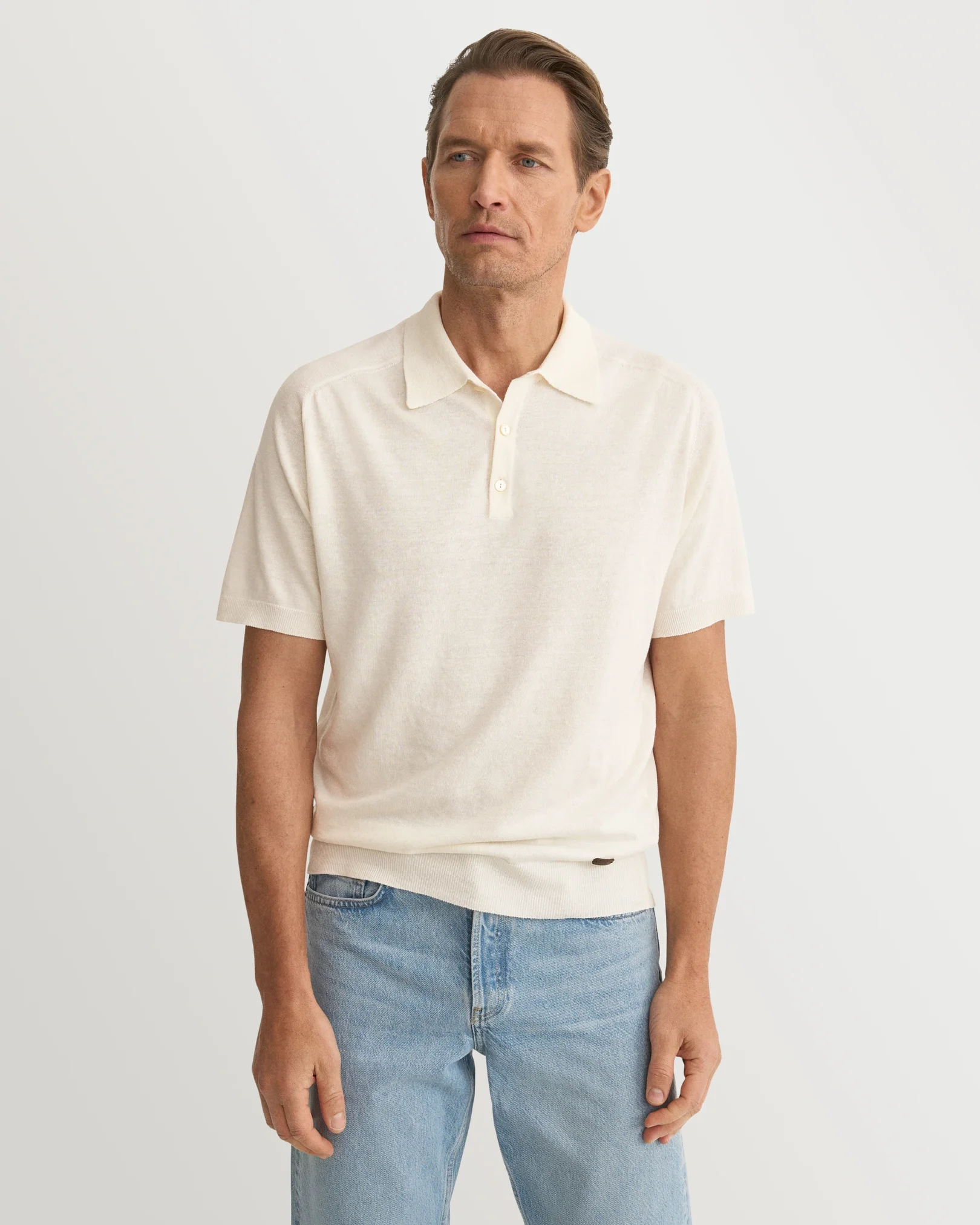 Eton - cotton linen fine knit polo shirt
