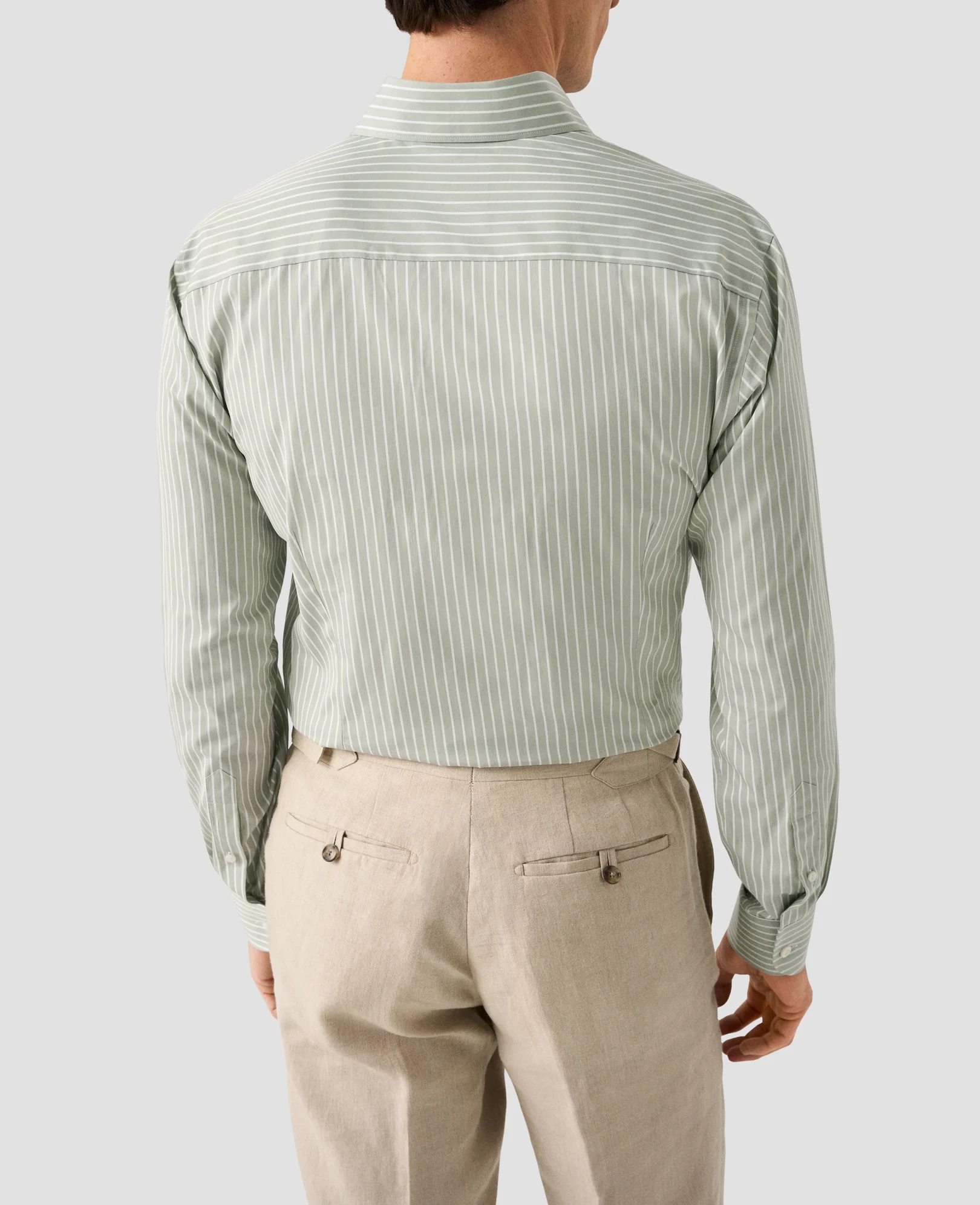 Eton - light green cotton and silk stripe shirt